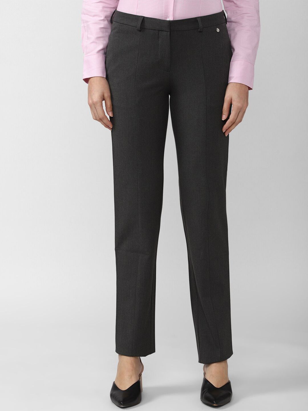 Van Heusen Woman Women Grey Solid Formal Trousers Price in India