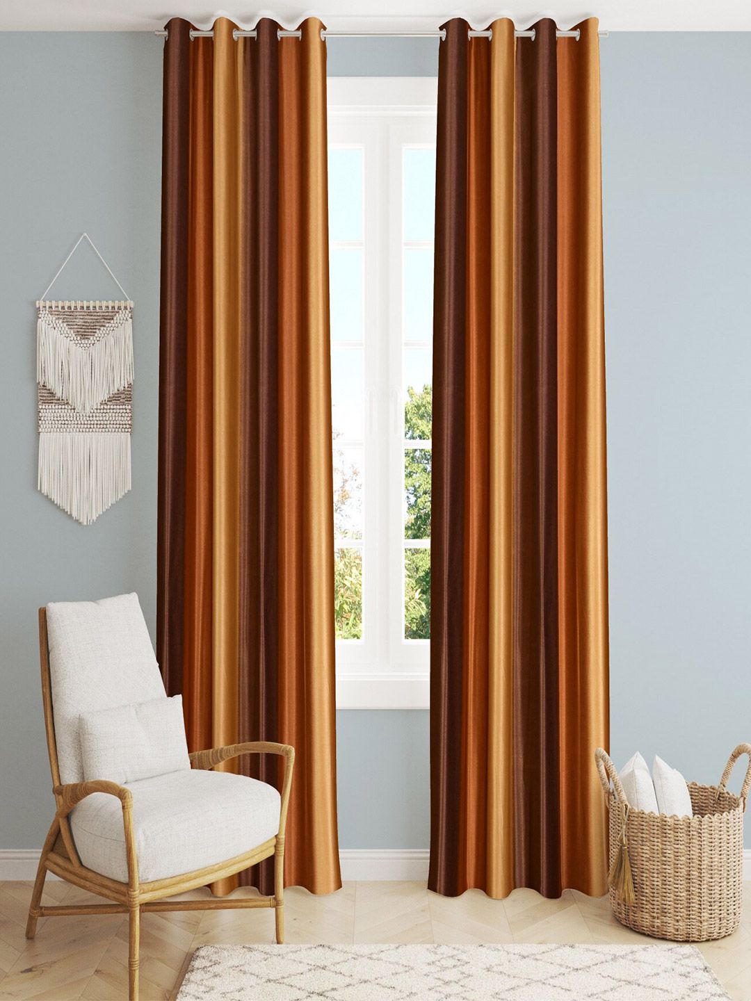 Homefab India Brown & Gold-Toned Set of 2 Room Darkening Window Curtain Price in India