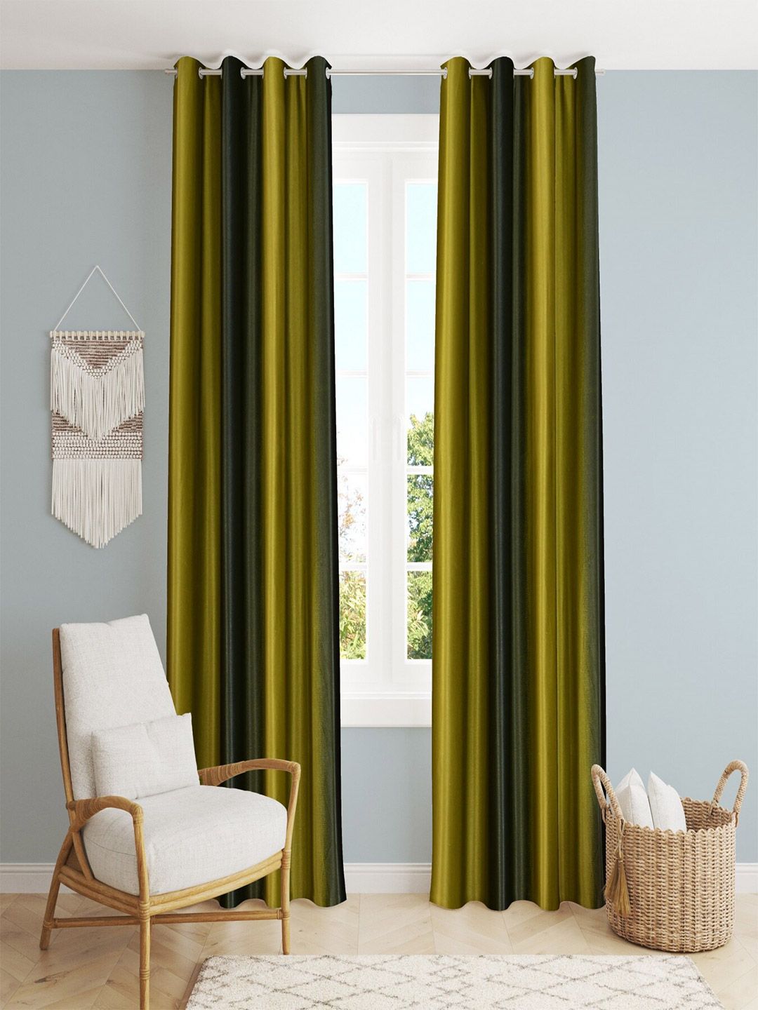 Homefab India Green Set of 2 Room Darkening Long Door Curtain Price in India