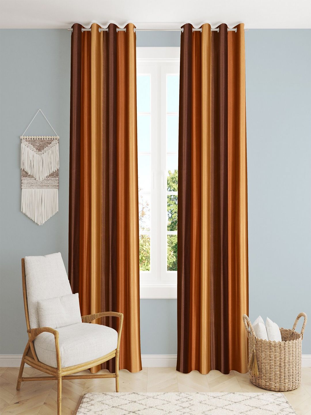 Homefab India Brown Set of 2 Room Darkening Door Curtain 7 feet Price in India