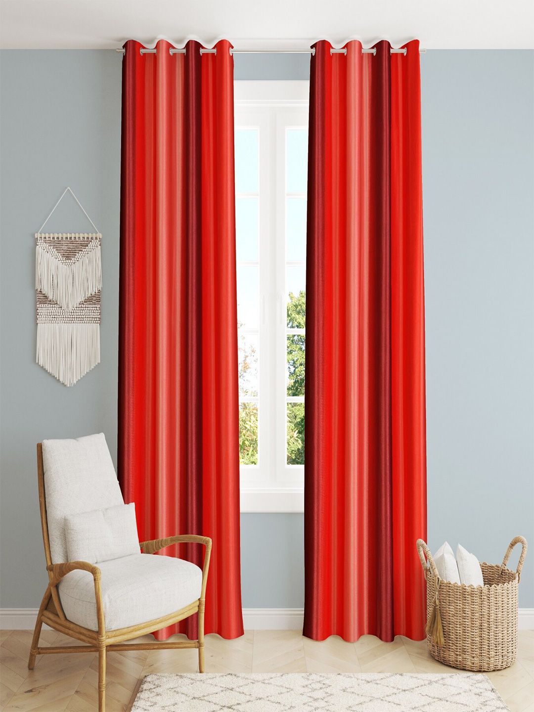 Homefab India Maroon & Red Set of 2 Colourblocked Room Darkening Window Curtain Price in India
