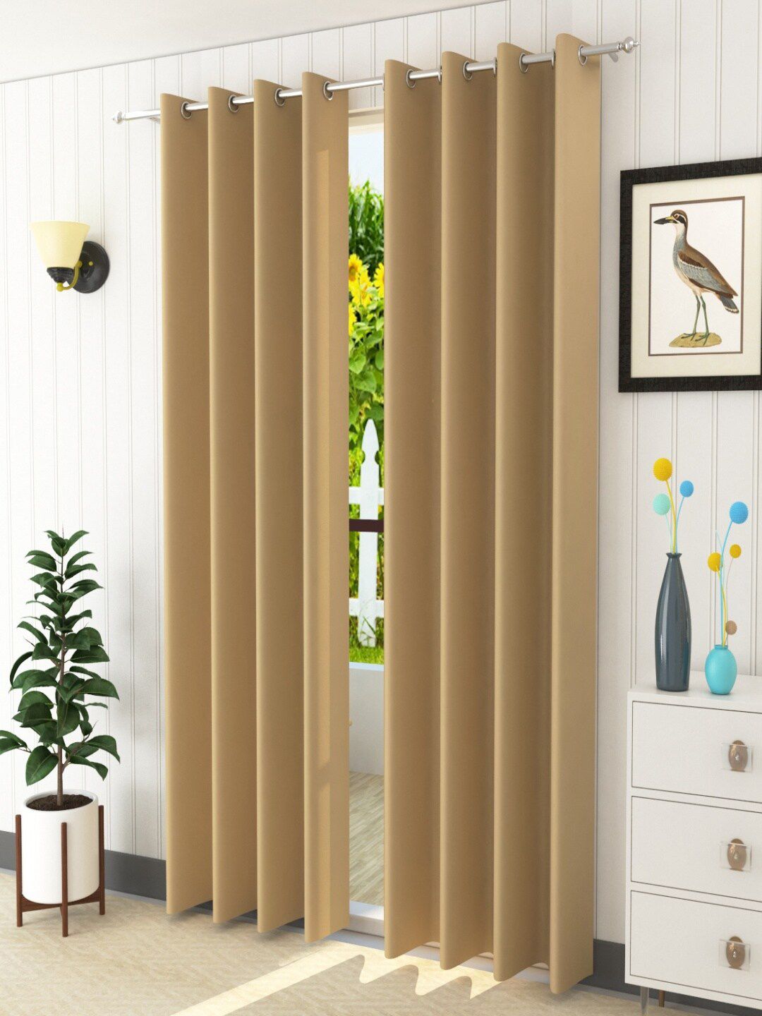 Homefab India Beige Pack of 2 Black Out Long Door Curtains