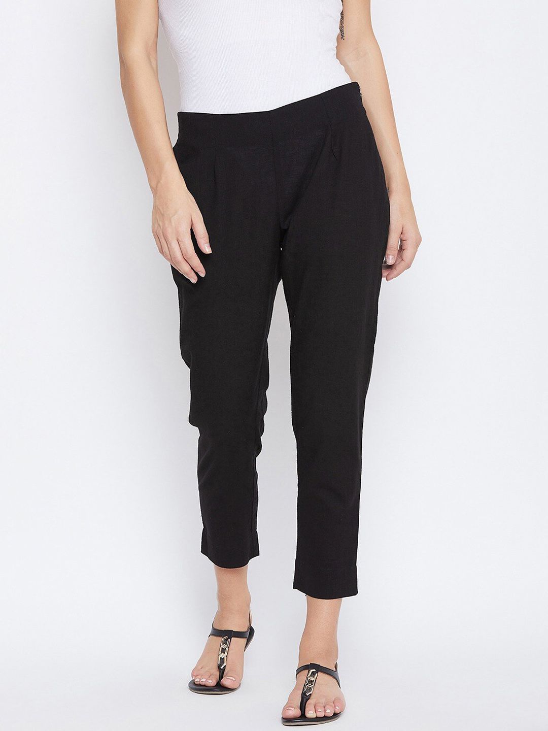 fabGLOBAL Women Black Slim Fit Trousers Price in India
