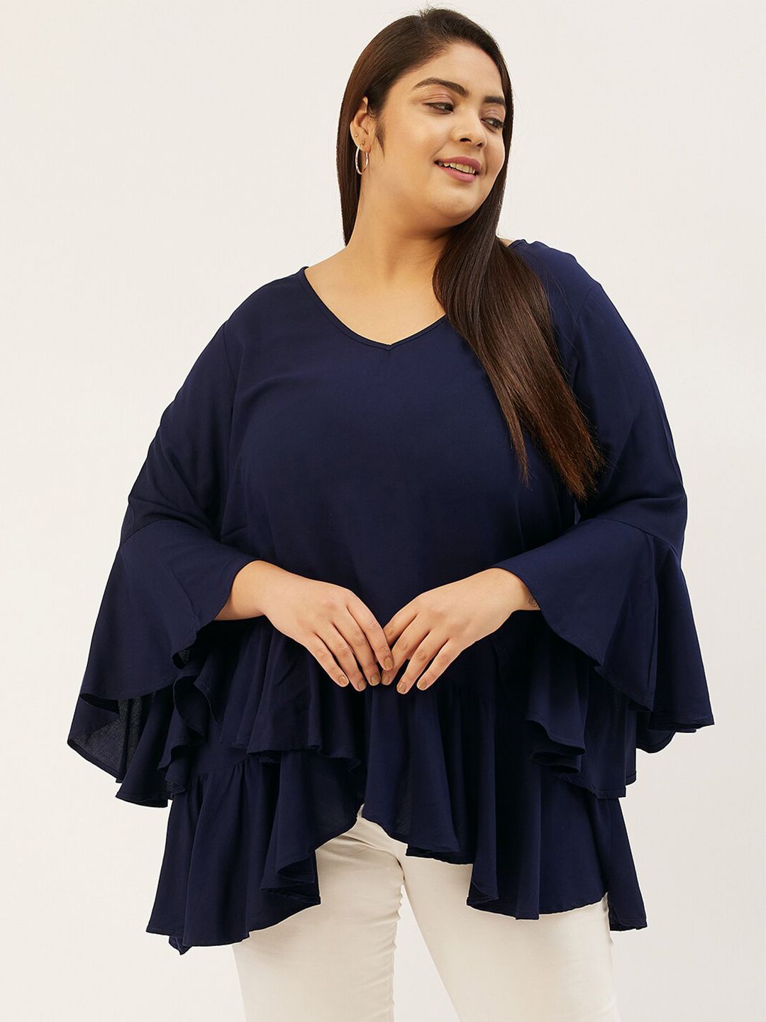 theRebelinme Plus Size Women Navy Blue Layered Peplum Top Price in India