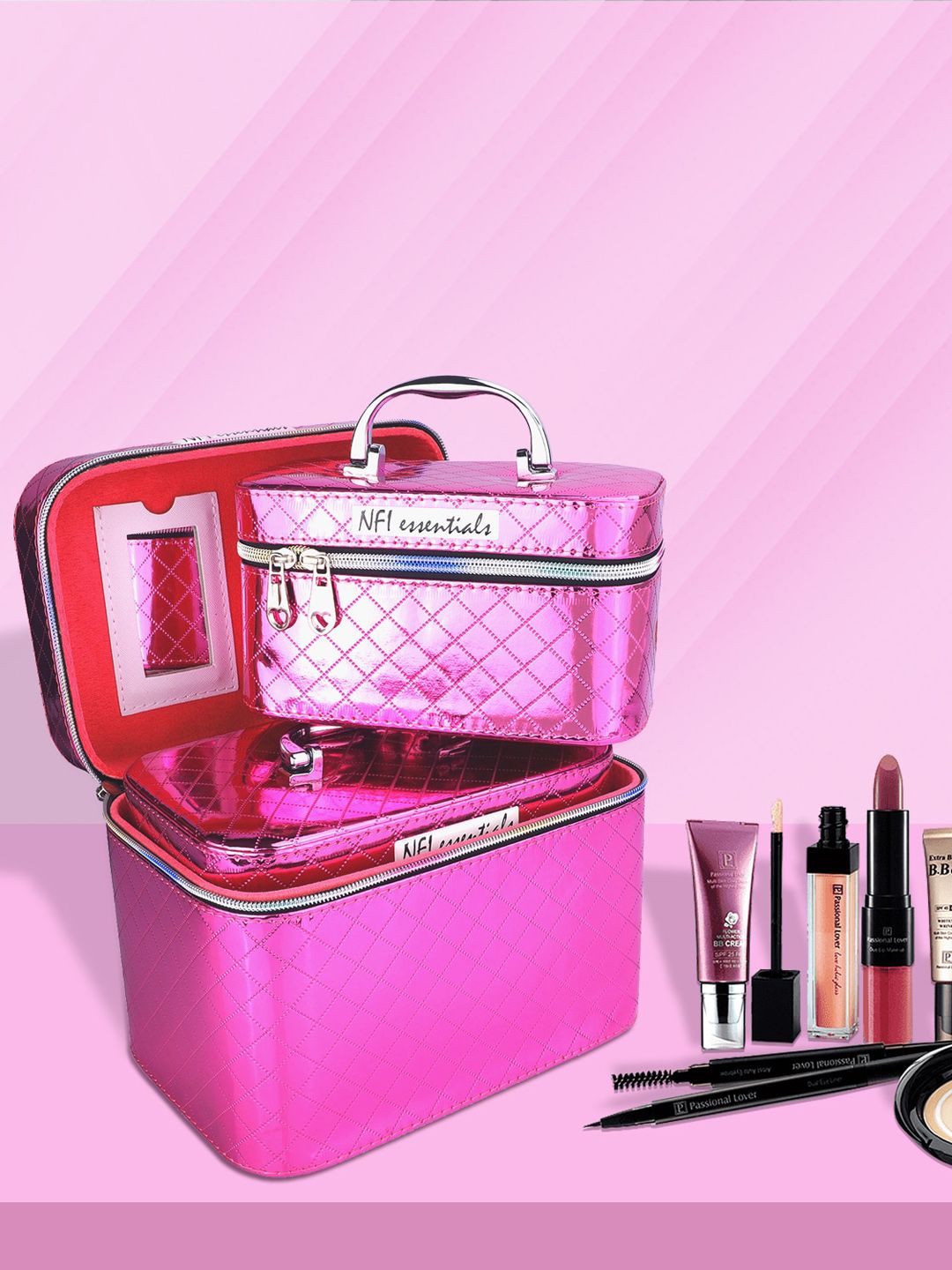 NFI essentials Set Of 3 Pink Solid Vanity Organizer Price in India