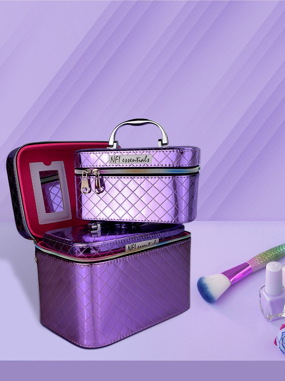 NFI essentials Set of 3 Purple Solid Vanity Organizer Price in India