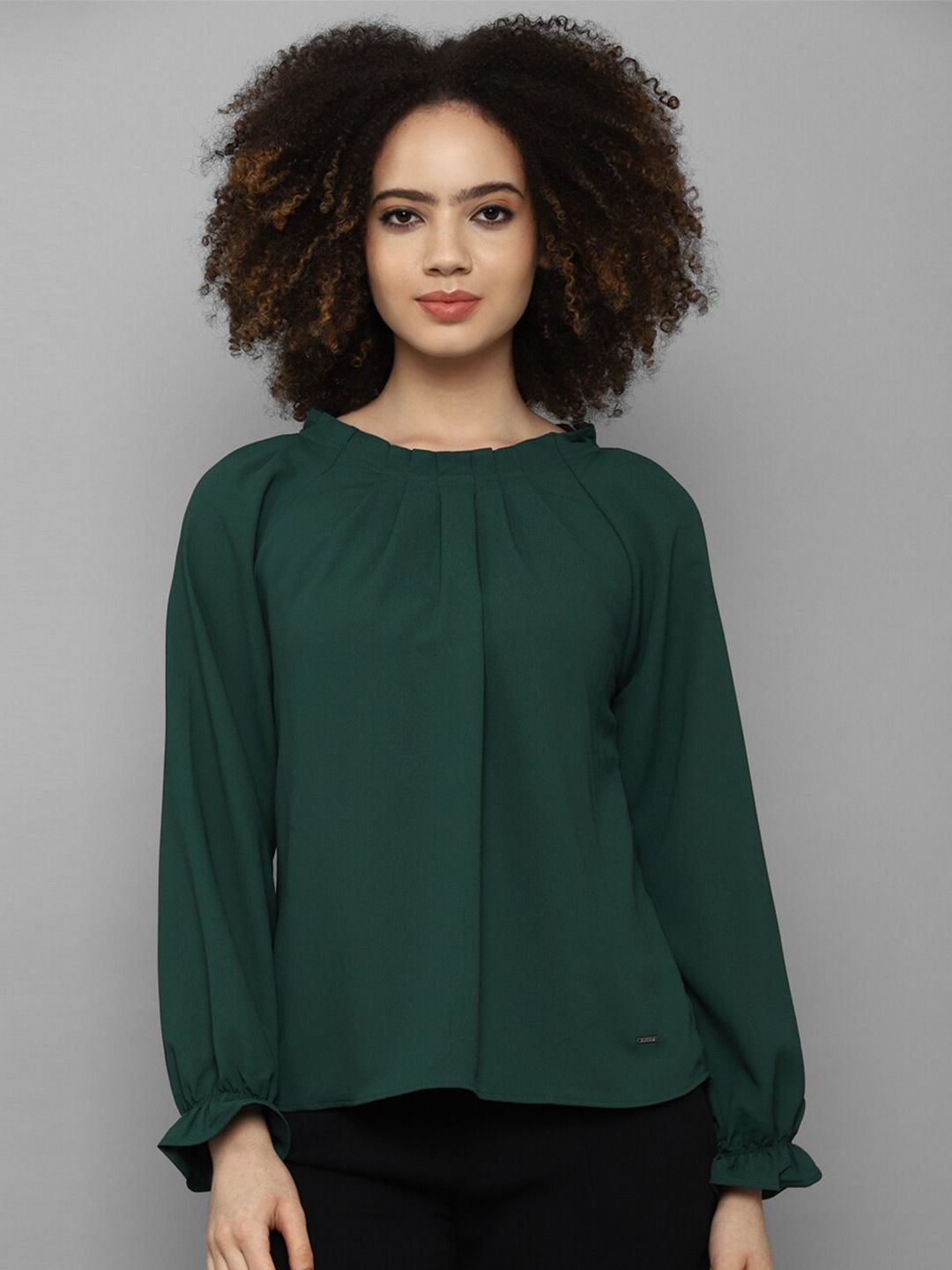 Allen Solly Woman Green Solid Long Sleeves Top Price in India