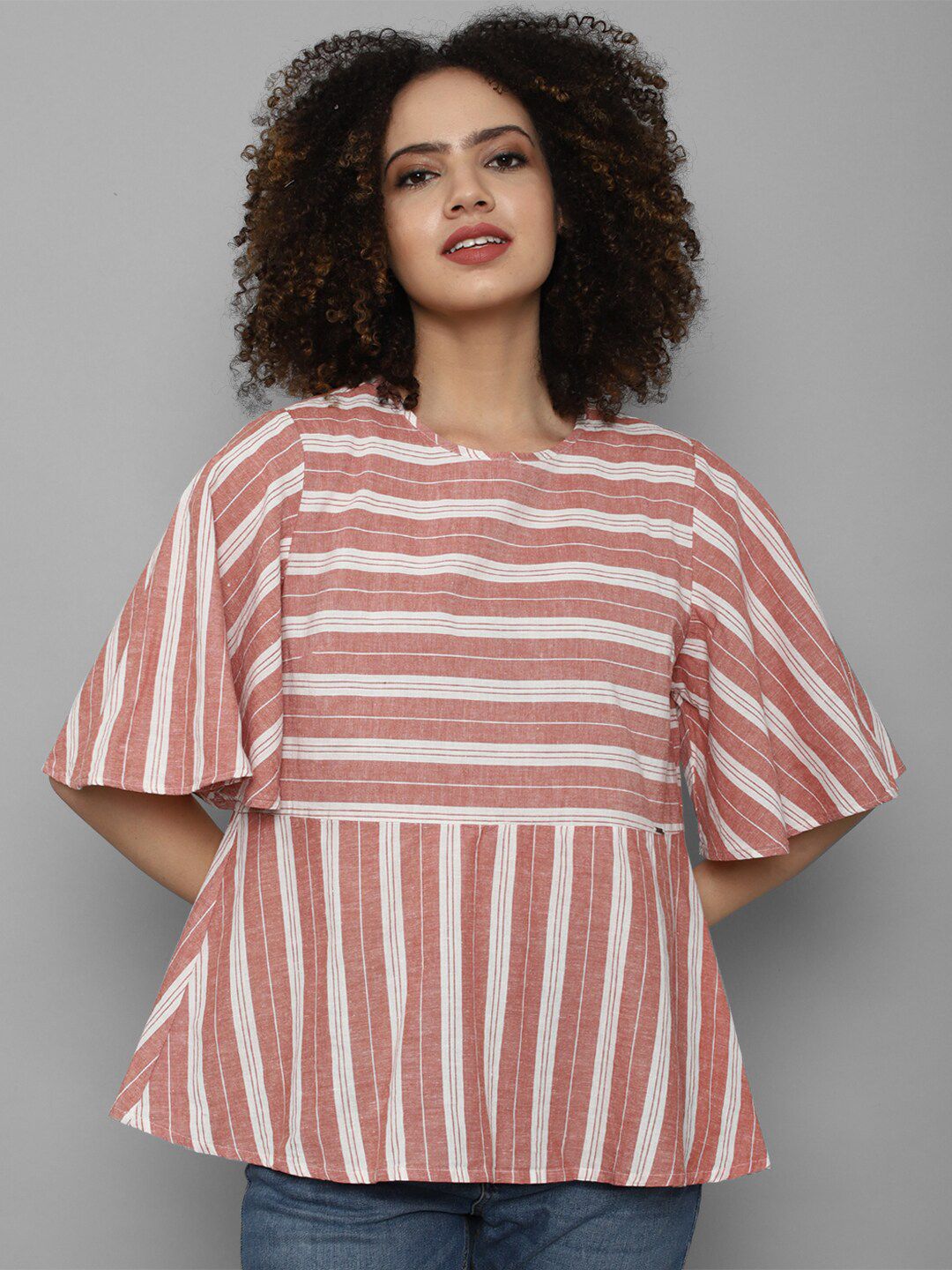 Allen Solly Woman Pink & White Striped Top Price in India