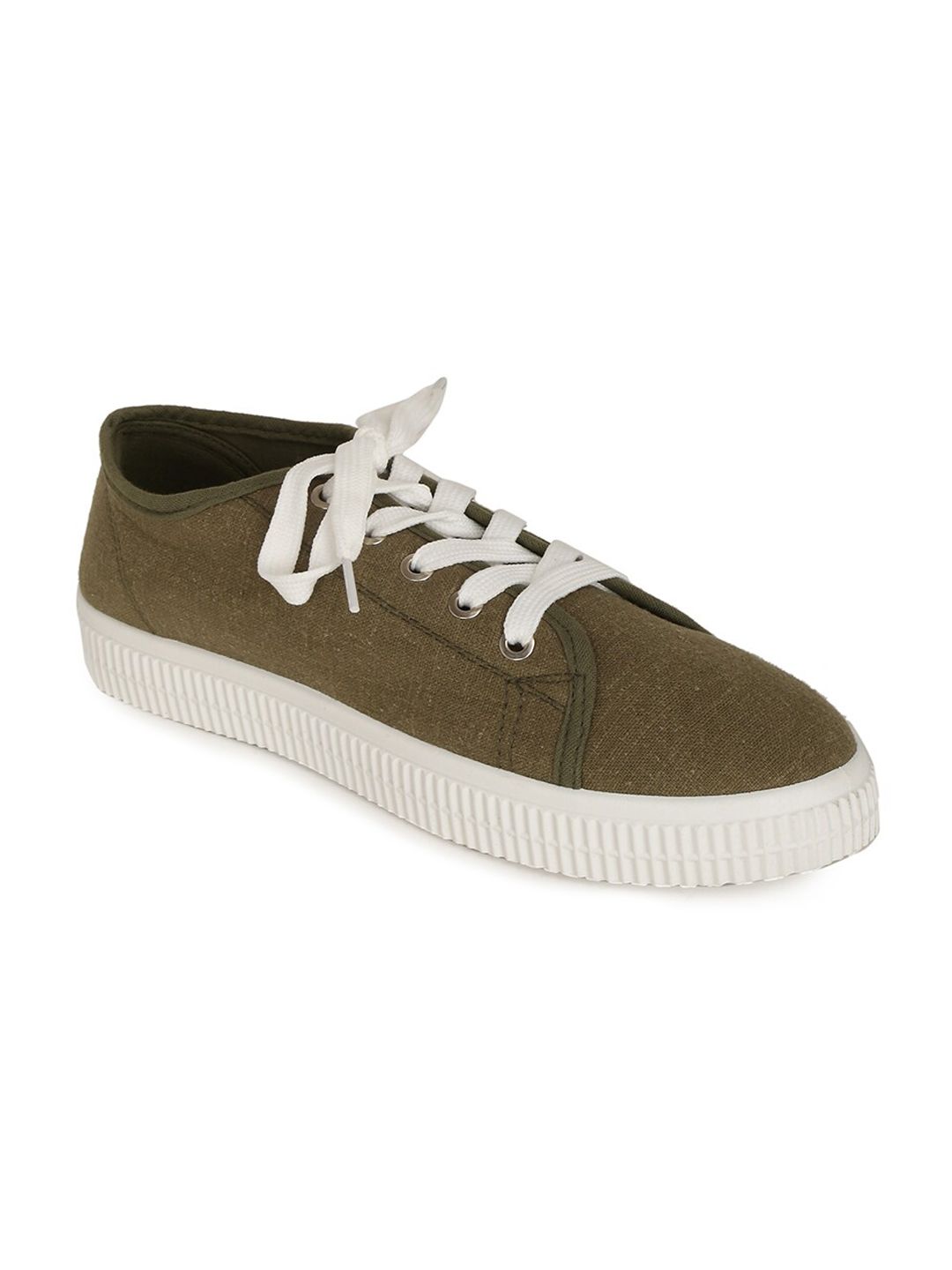 rubi Women Brown Solid Canvas Lace-Ups Sneakers Price in India