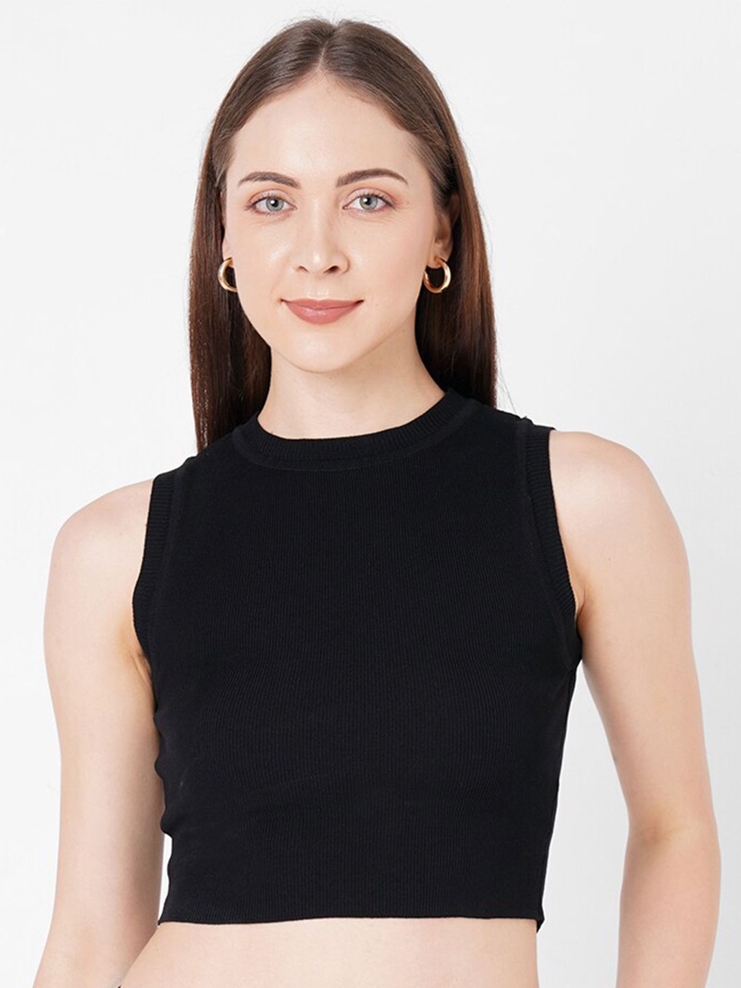 Kraus Jeans Women Black Solid Crop Top Price in India