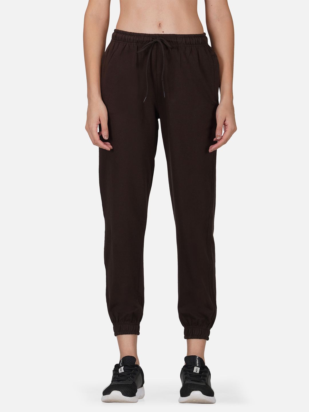 Tinted Women Brown Solid Pure Cotton Jogger Price in India