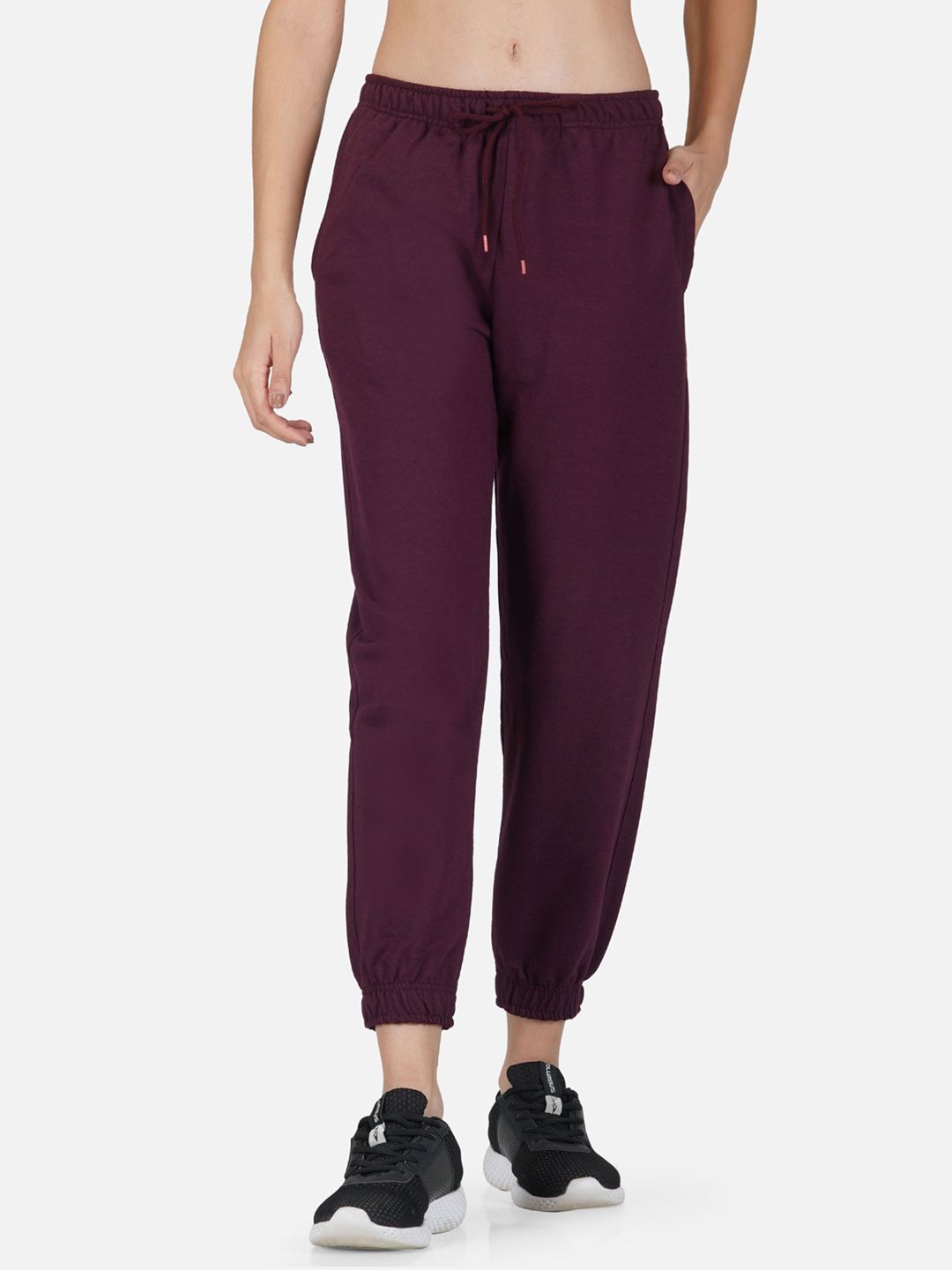 Tinted Women Maroon Solid Pure Cotton Jogger Price in India