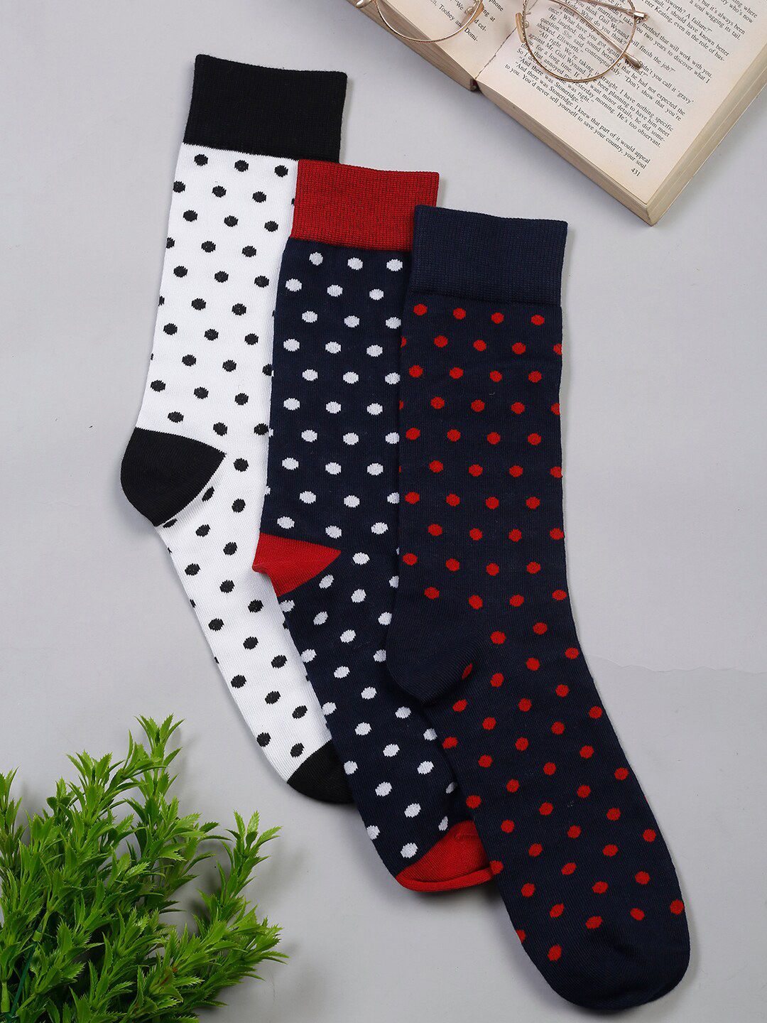 LOUIS STITCH Men Pack of 3 Polka Dot Printed Full Length Antimicrobial Socks