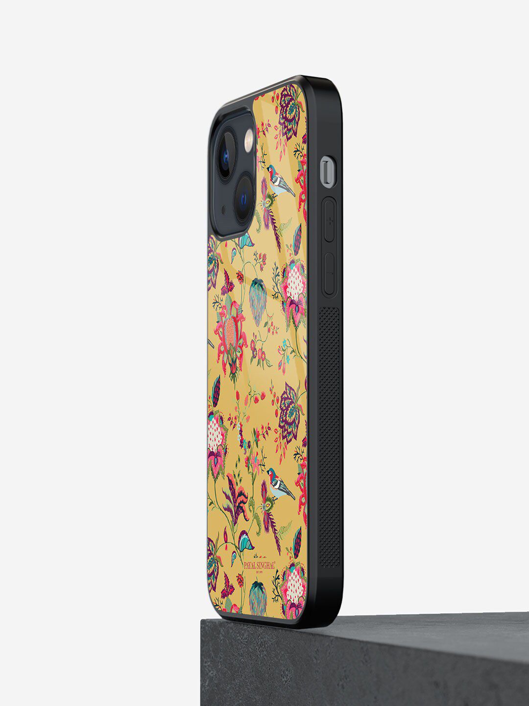 macmerise Mustard Yellow Printed Payal Singhal Chidiya Glass iPhone 13 Mini Mobile Case Price in India