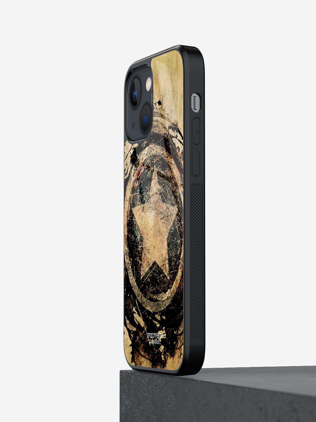 macmerise Black & Gold Captain Shield Printed Glass Back Case Price in India