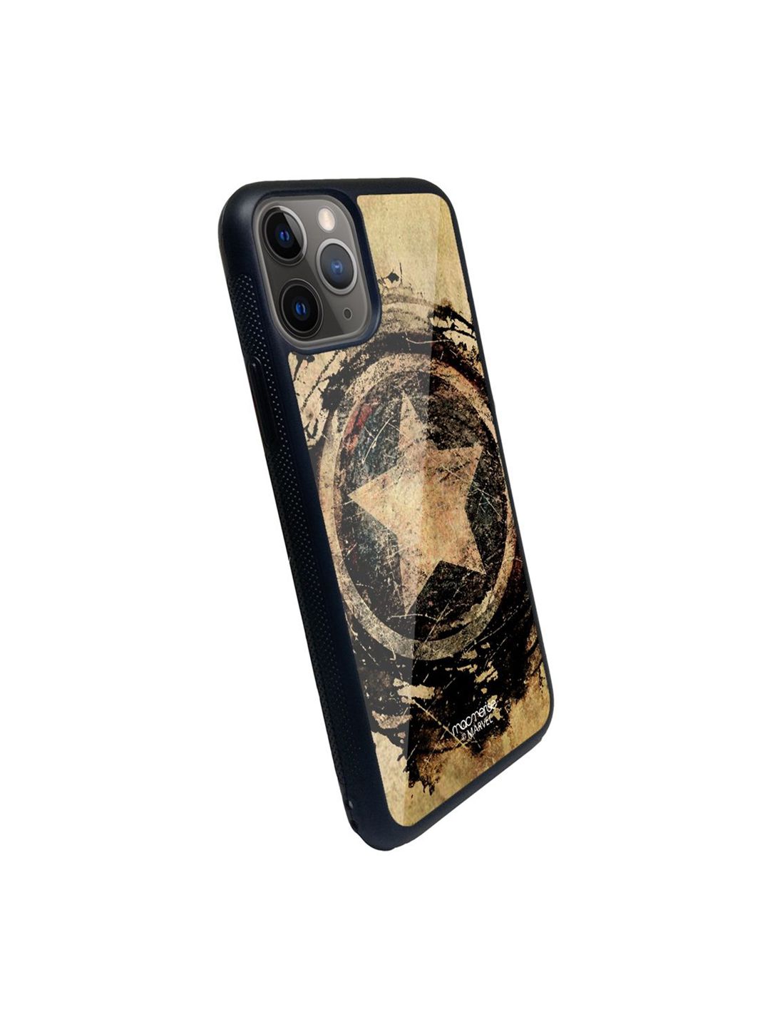 macmerise Black Symbolic Captain Shield  Printed iPhone 11 Pro Glass Back Case Price in India