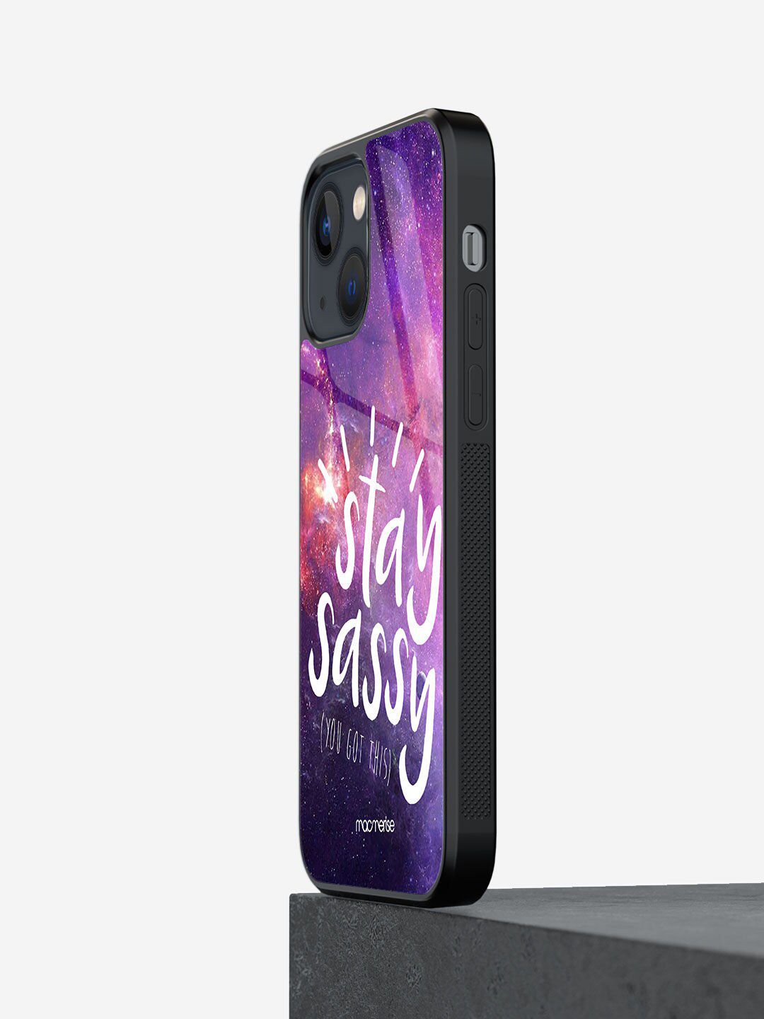 macmerise Purple Printed Glass iPhone 13 Mini Back Case Price in India