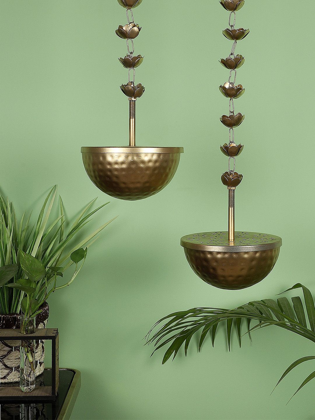 Amaya Decors Pack Of 2 Gold-Toned Metal Hanging Lobaan Urli Price in India