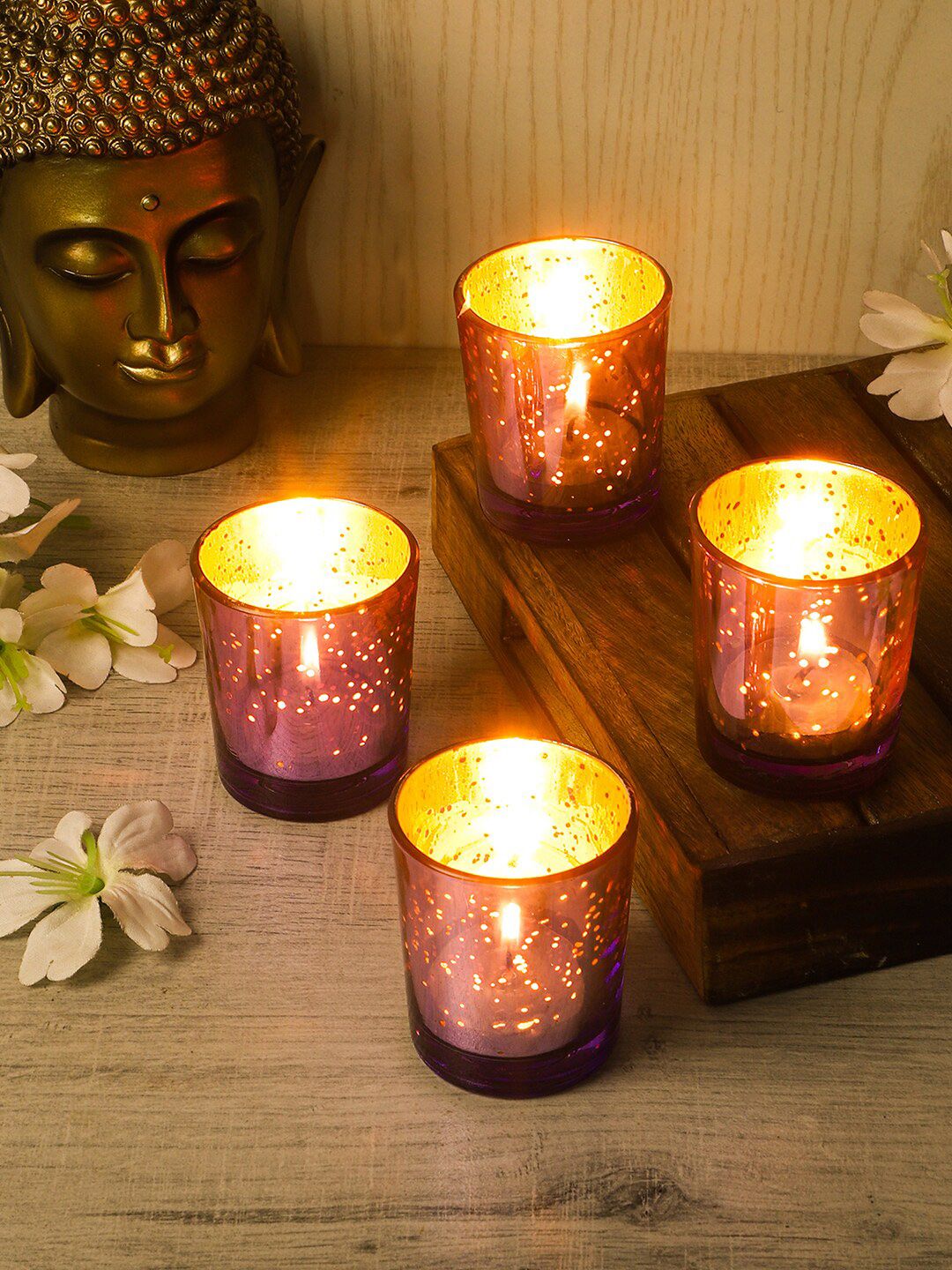 Amaya Decors Set of 4 Purple Textured Candle Holder Price in India
