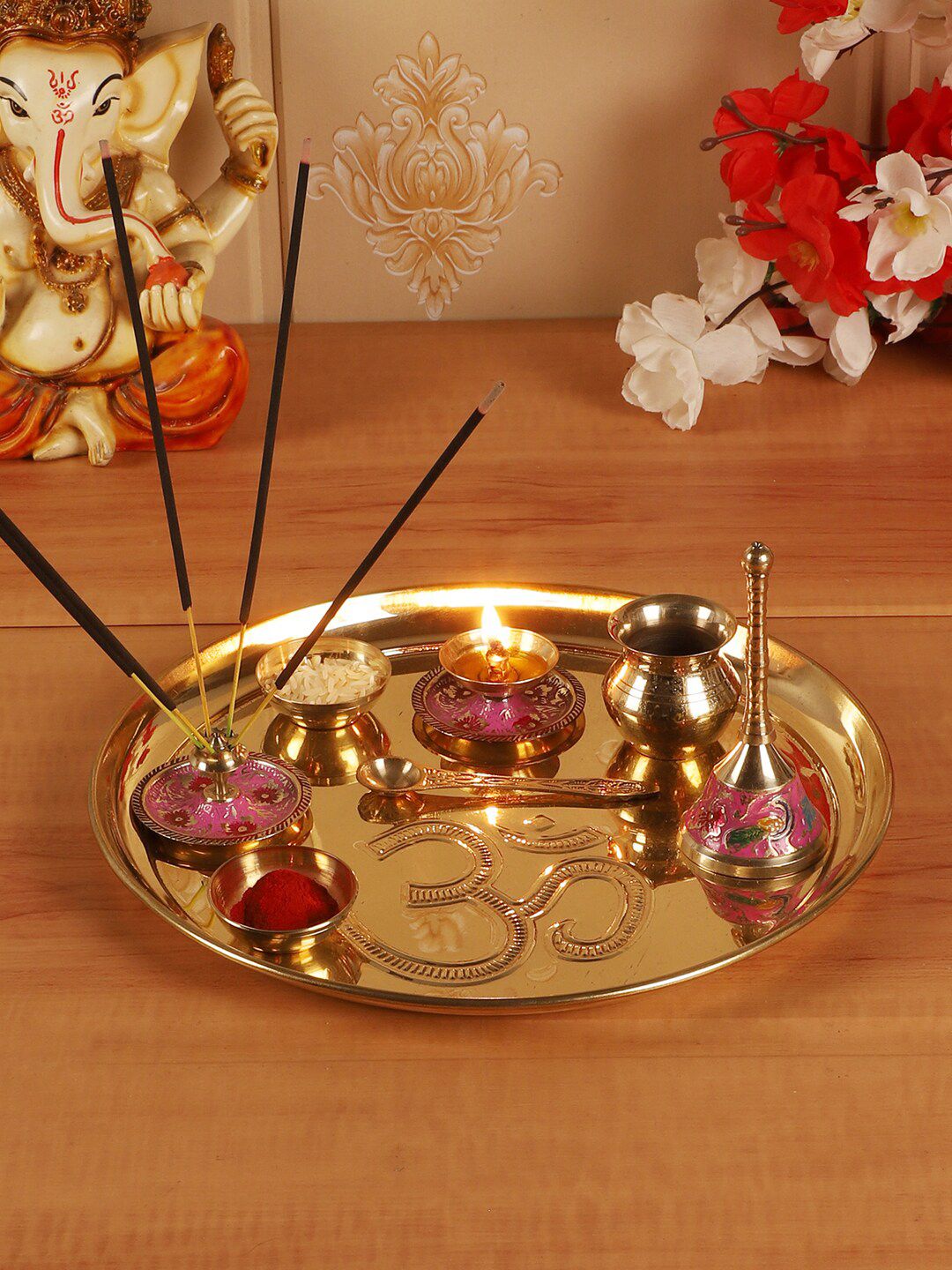 Amaya Decors Set Of 8 Gold-Toned Pooja Essentials Price in India