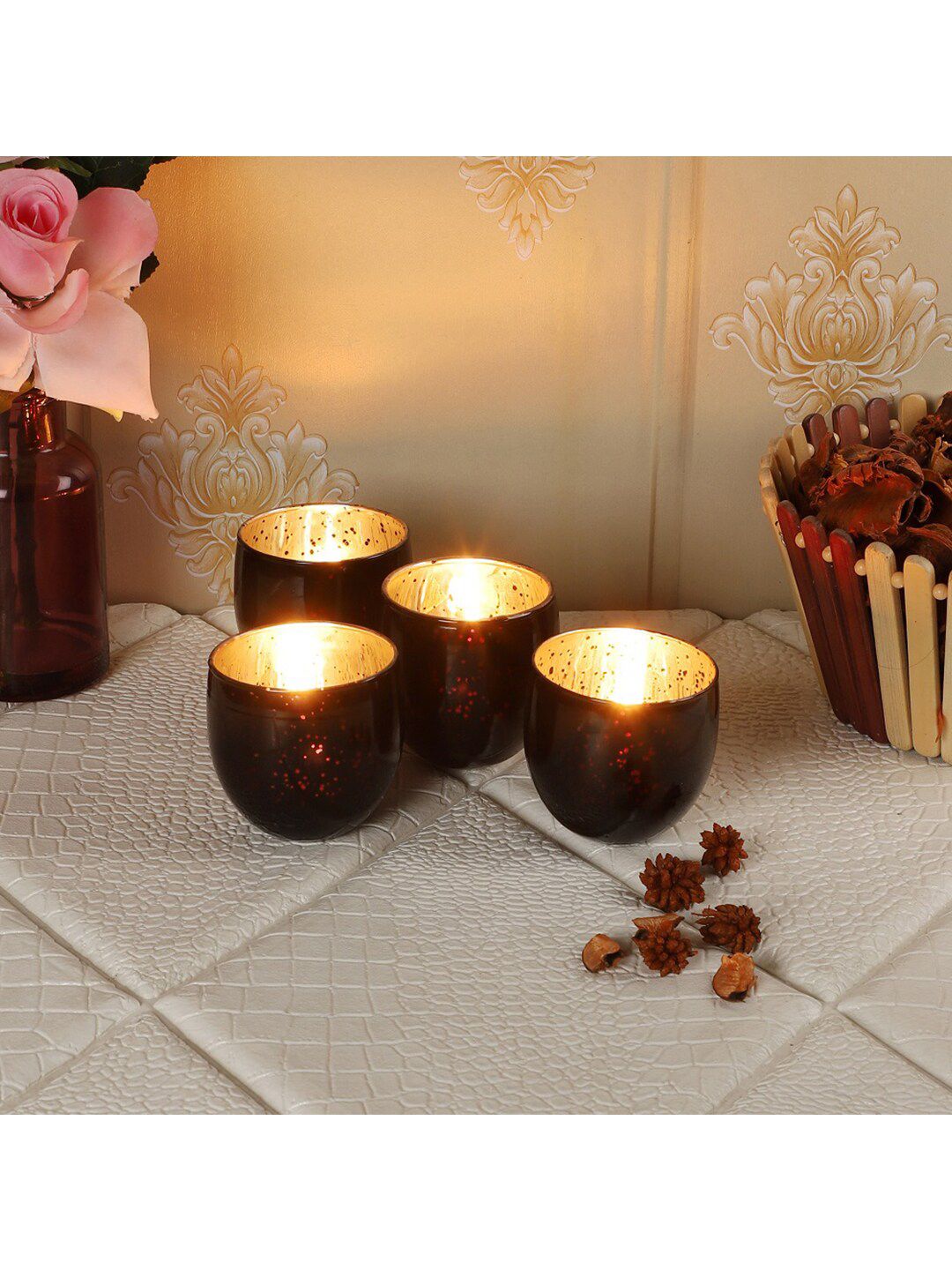 Amaya Decors Pack of 4 Solid Tealight Candle Holders Price in India