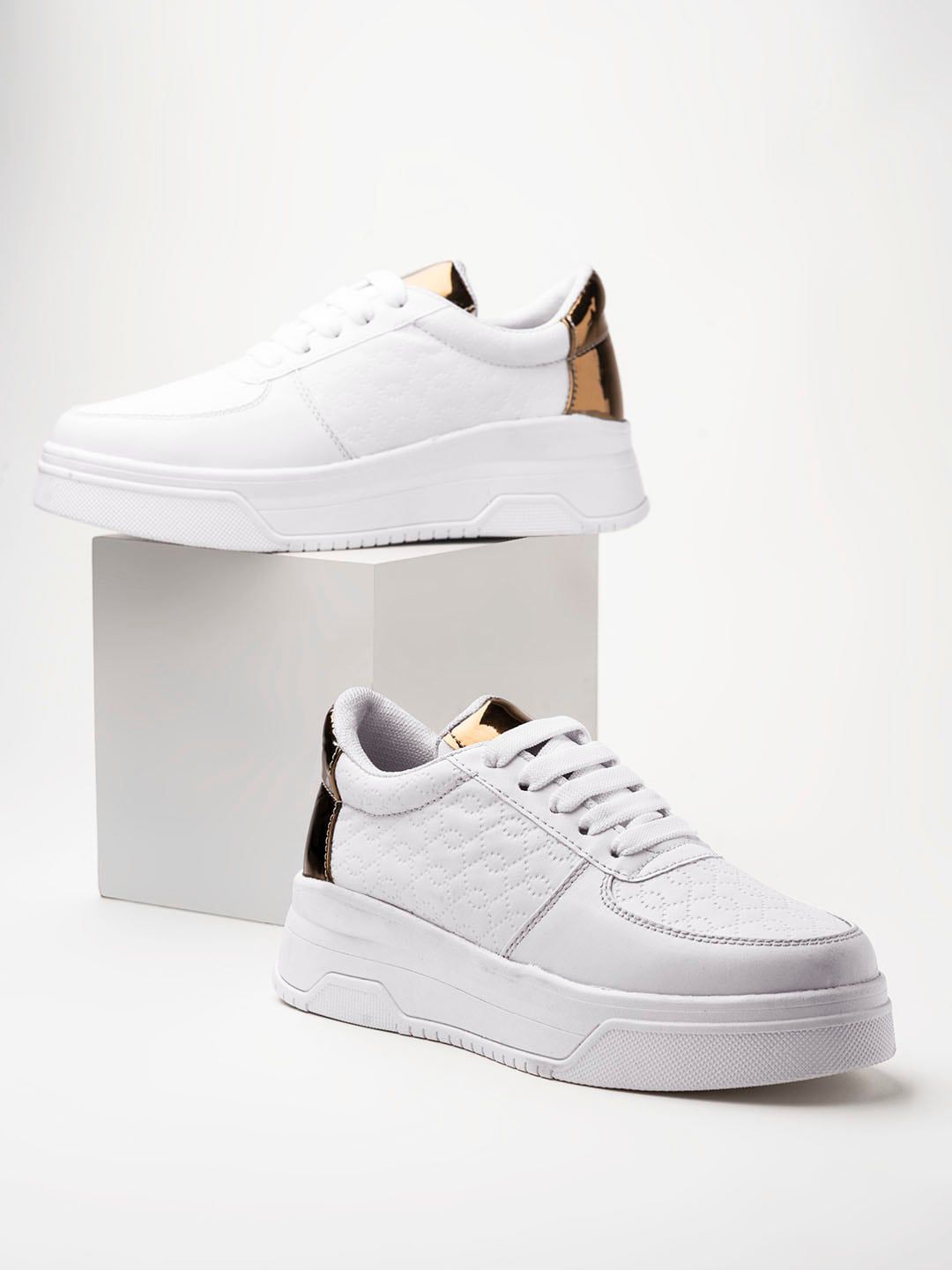 Shoetopia Women White Textured Sneakers Price in India