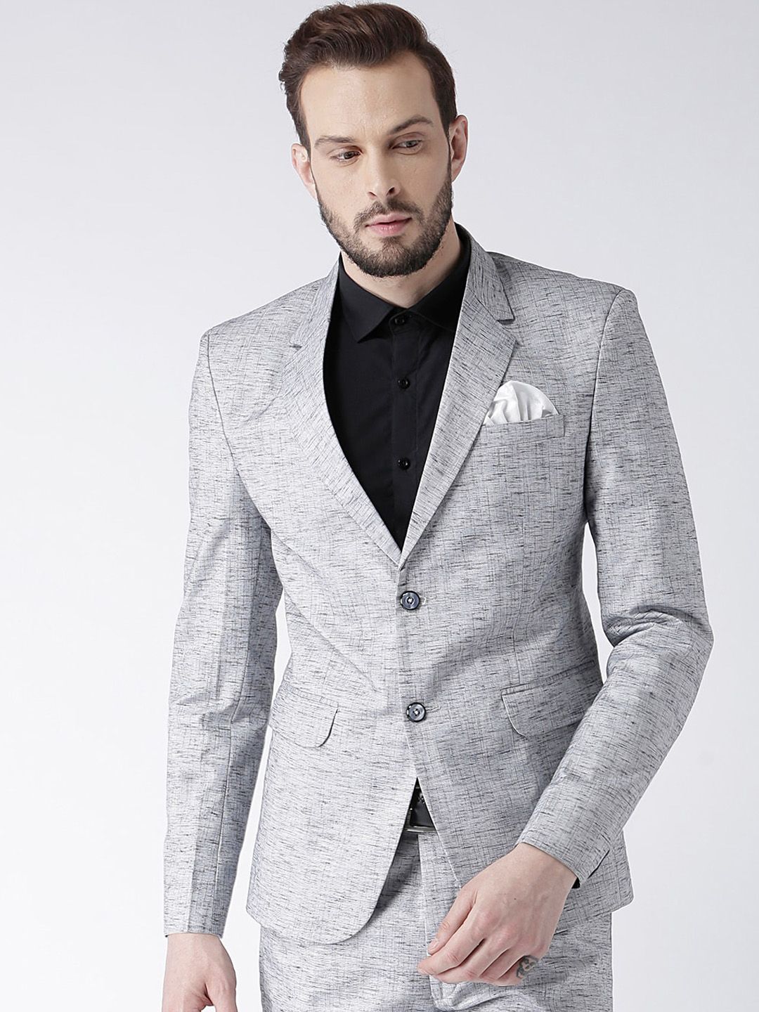 Hangup Men Grey Solid Single-Breasted Blazer