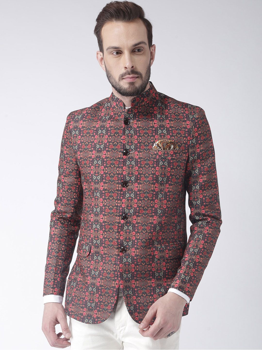 Hangup Men Red Printed Single Breasted Party Blazer