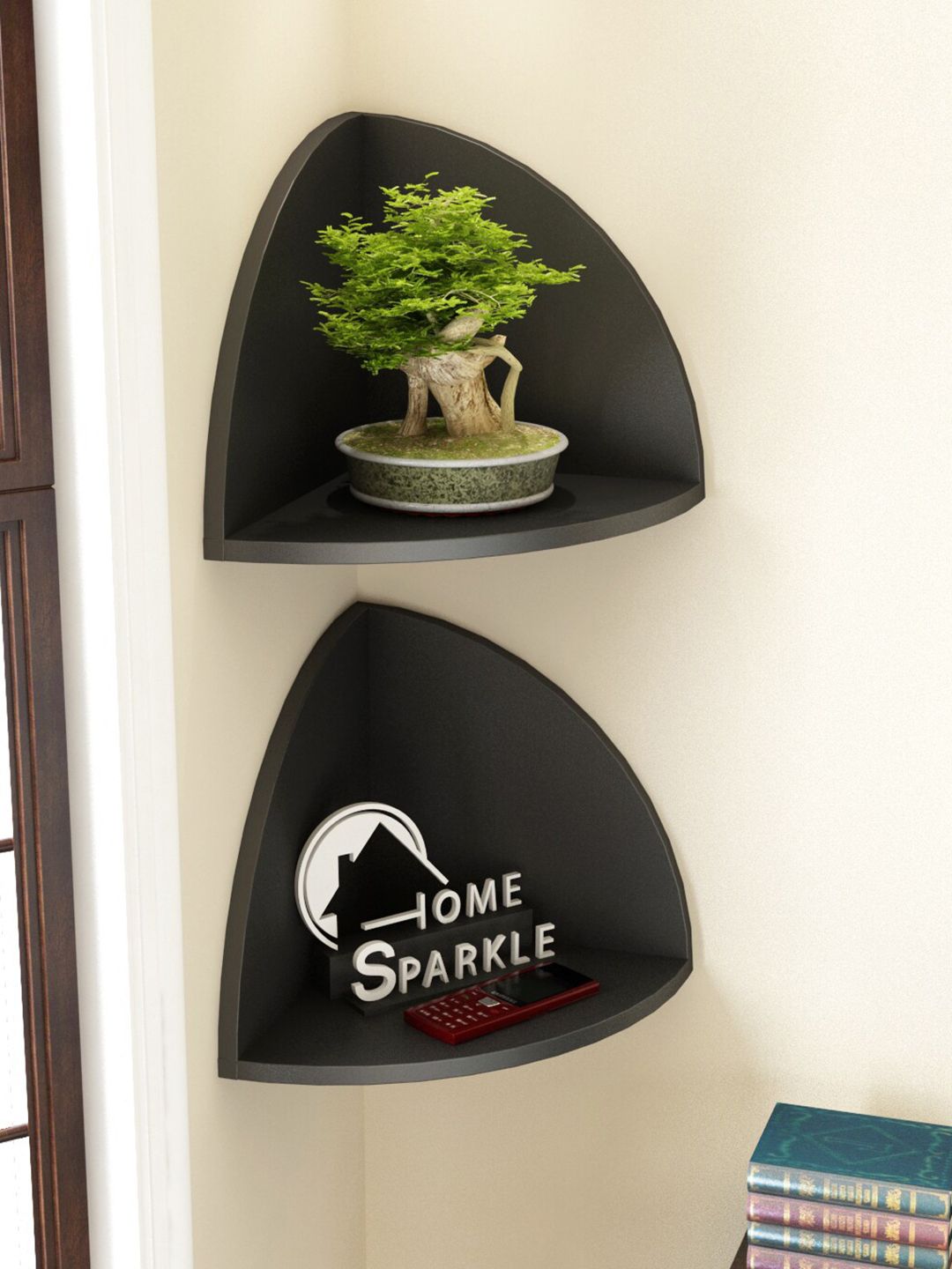 Home Sparkle  Set Of 2 Black 3D Design Wall Shelf Rack Price in India