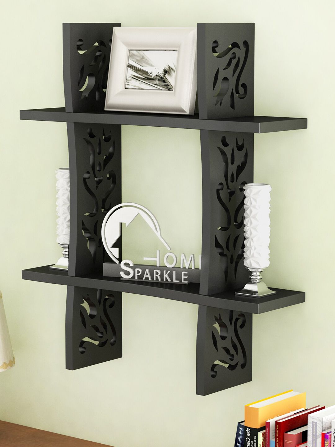 Home Sparkle Black Carved Wooden Wall Shelves Price in India