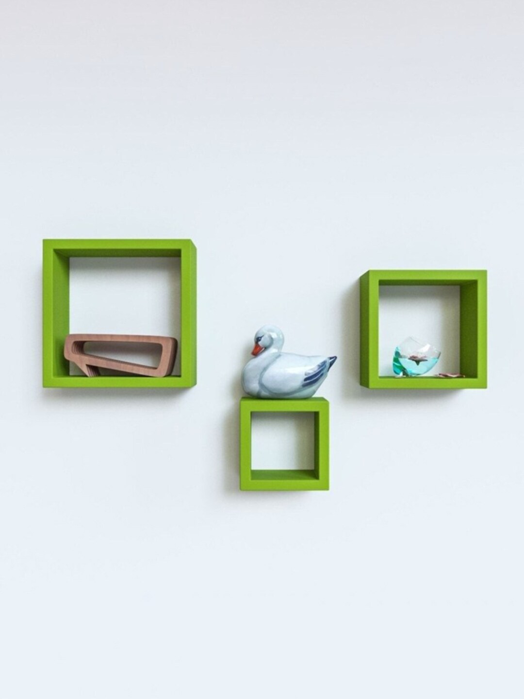 Home Sparkle Set of 3 Green Wood Wall Shelves Price in India