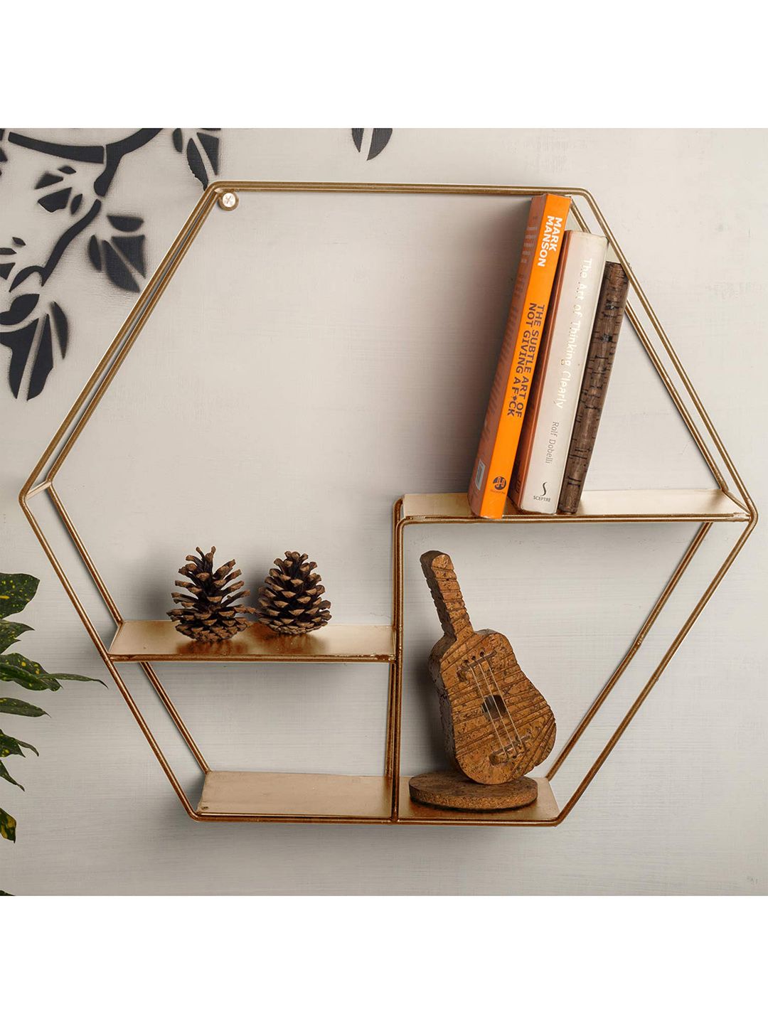 Home Sparkle Gold-Toned Solid Hexagon Shaped Wall Shelves Price in India