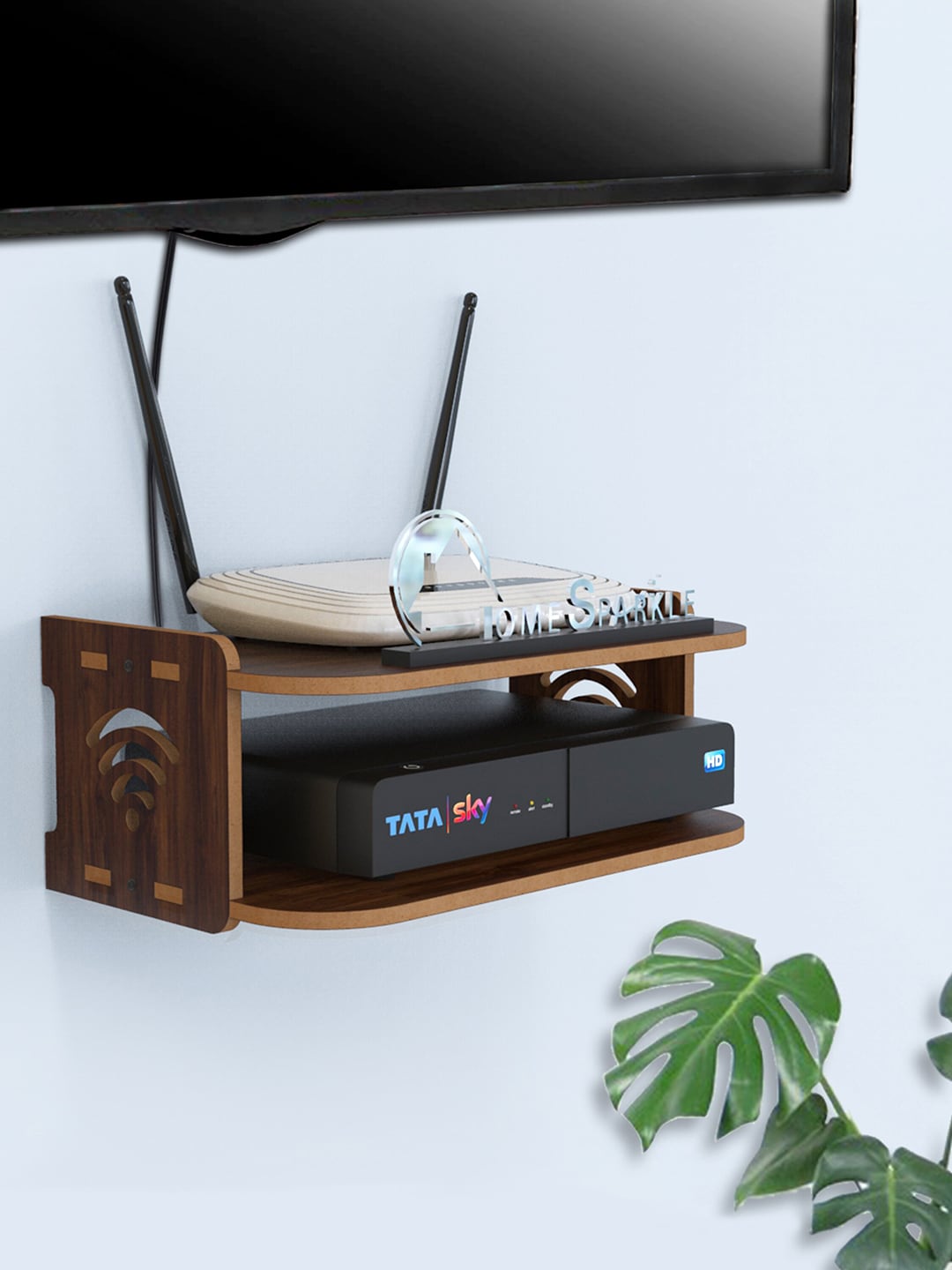 Home Sparkle Brown Straight Set Top Box Holder Floating Shelf Set top Box Stand Price in India