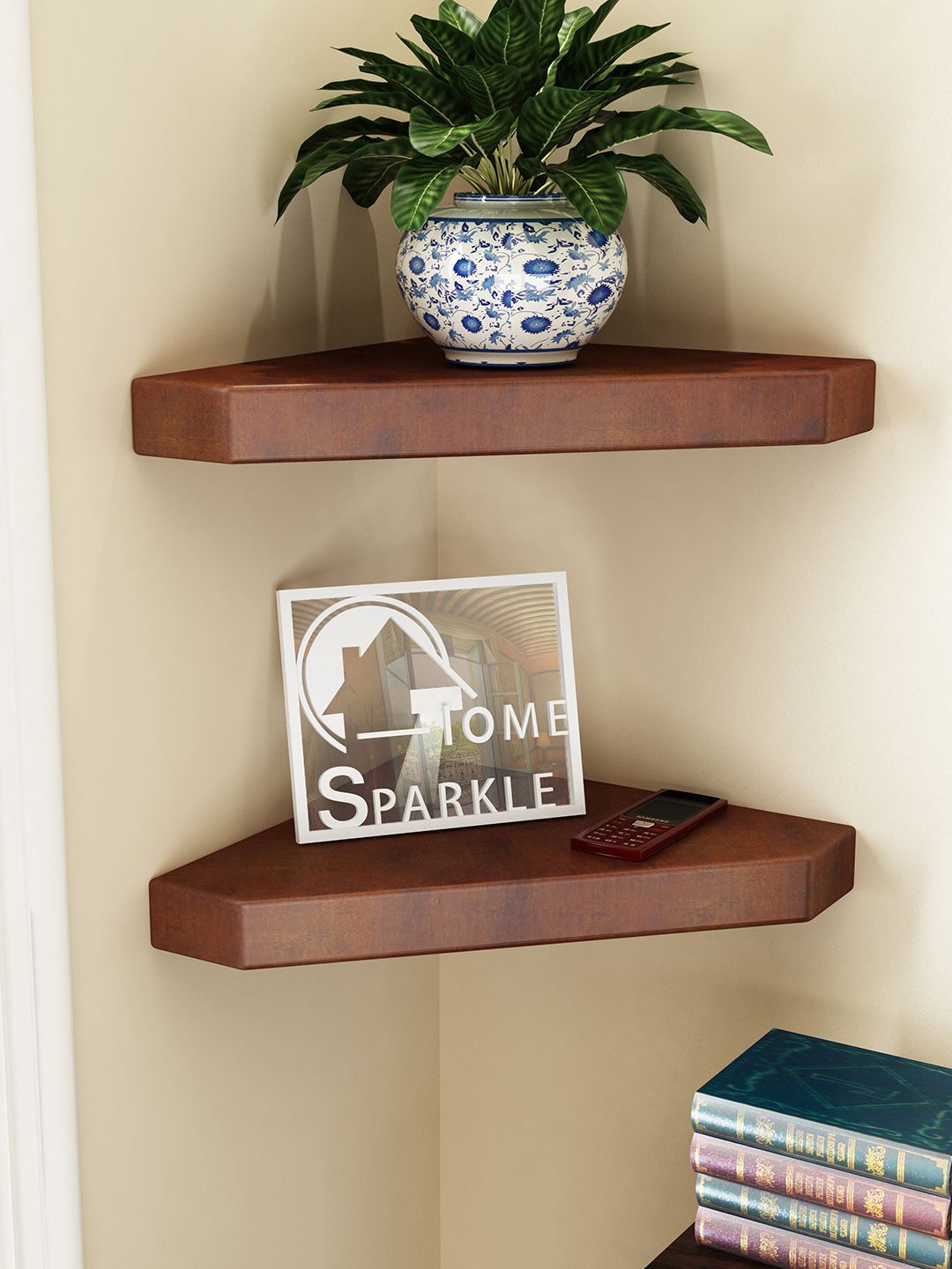 Home Sparkle Set of 2 Brown Solid Wall Shelves Price in India