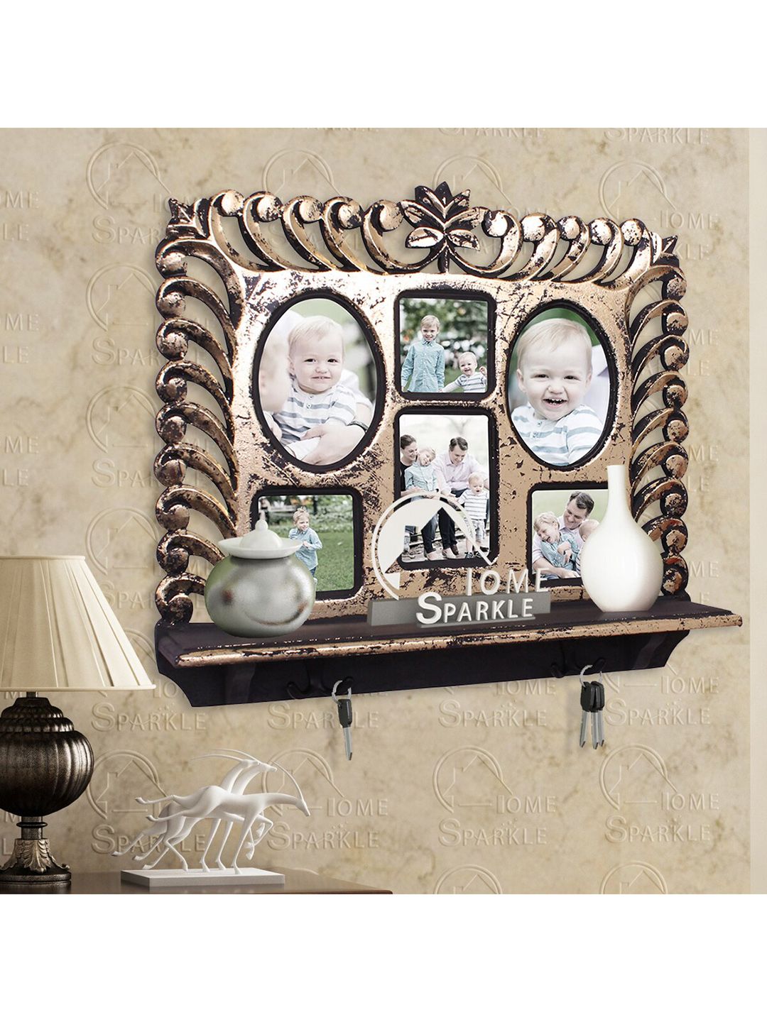 Home Sparkle Wood Wall Shelf with Keyholders Price in India