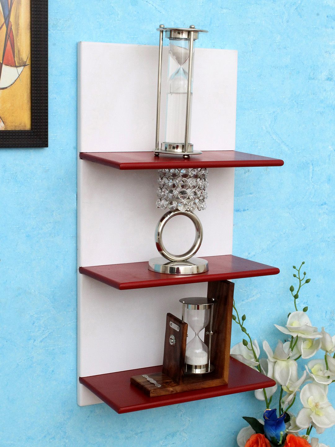 Home Sparkle White & Brown MDF 3 Tier Wall Shelf Price in India