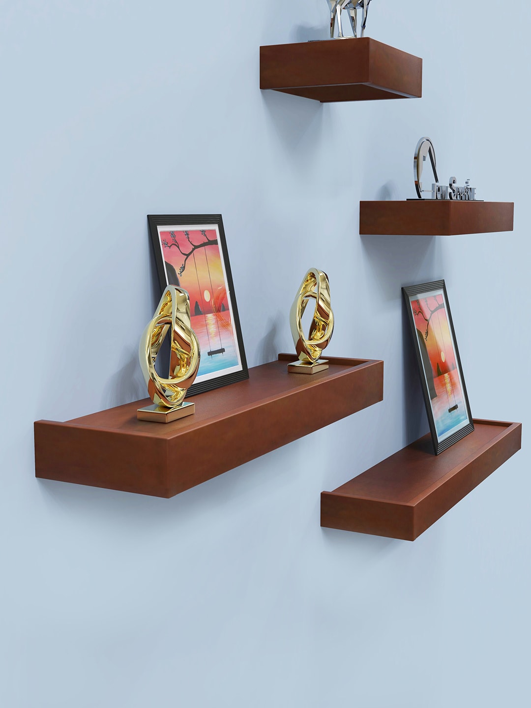 Home Sparkle Set of 4 Brown Wood Wall Shelves Price in India