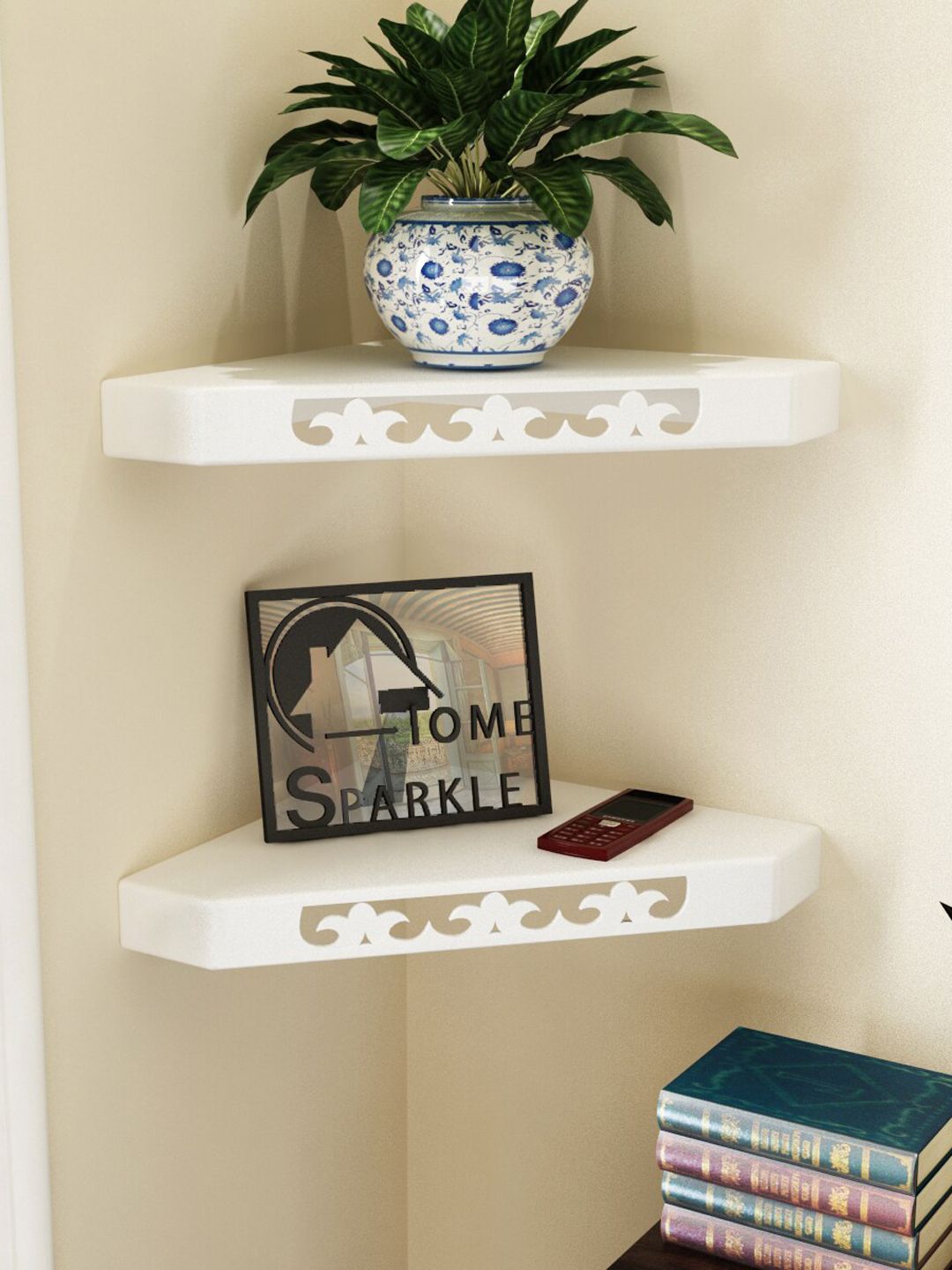 Home Sparkle Set of 2 Wood Corner Wall Shelf Price in India