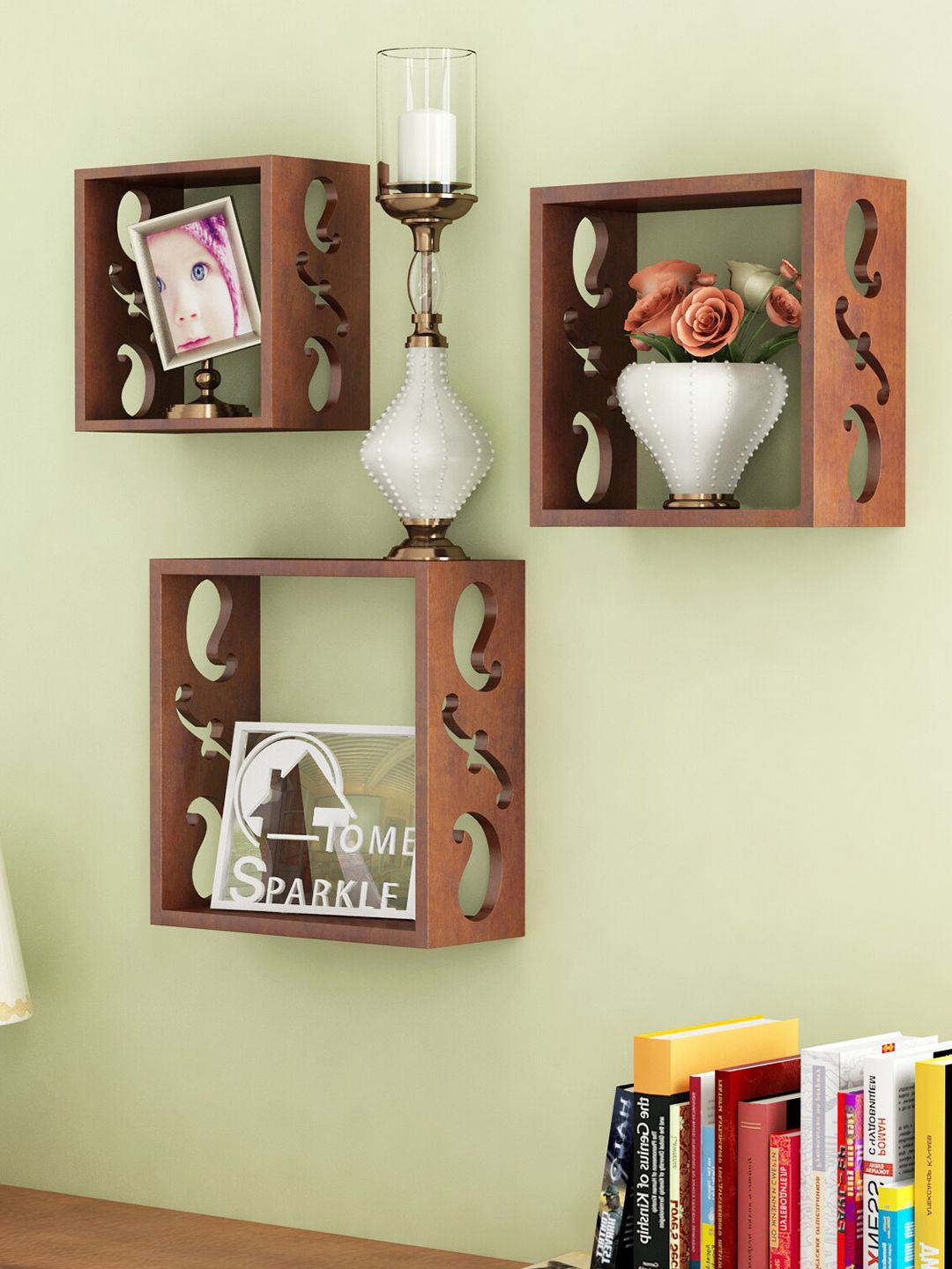 Home Sparkle Brown Wooden Wall Shelves Price in India
