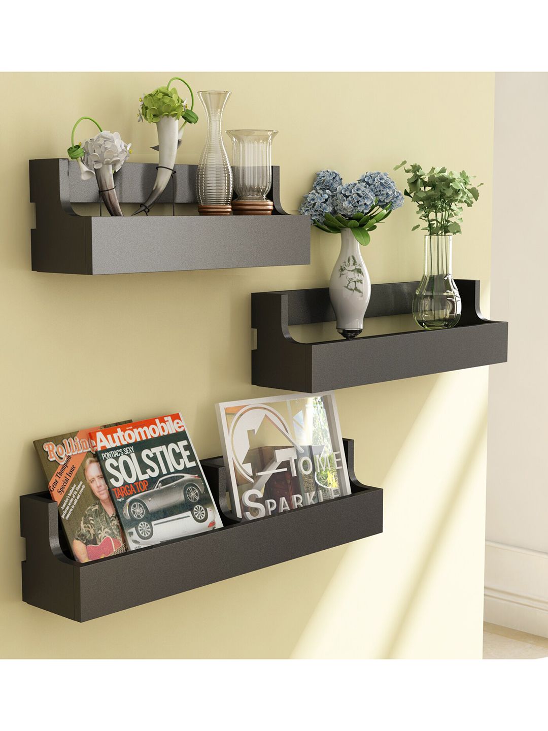 Home Sparkle Set of 3 Wood Pocket Wall Shelves Price in India