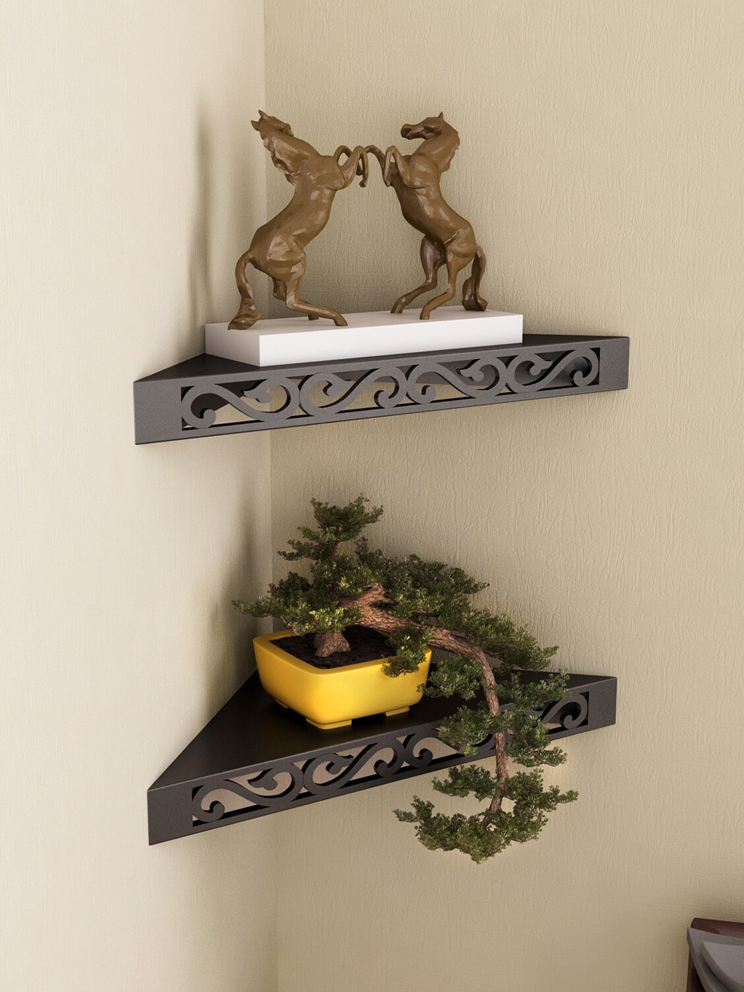 Home Sparkle  Wood 2 Tier Corner Wall Shelf Price in India