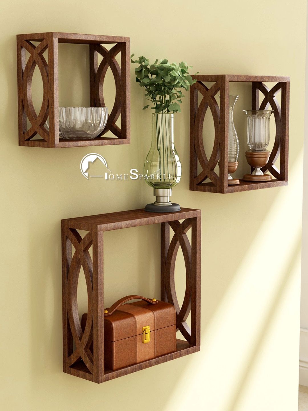 Home Sparkle Set Of 3 Solid Wall Mounted MDF Wall Shelves Price in India