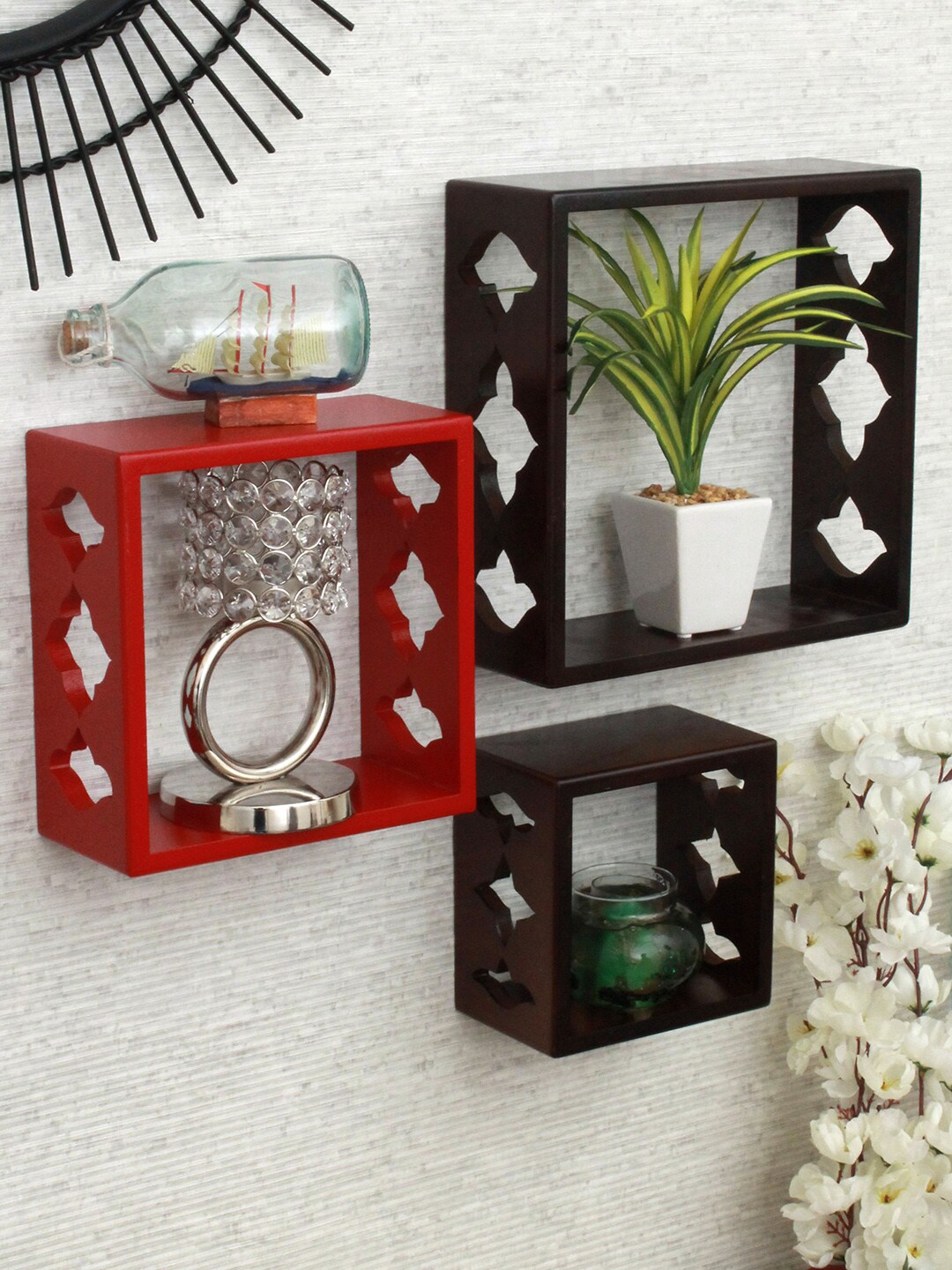 Home Sparkle Set Of 3 Solid MDF Wall Shelves Price in India
