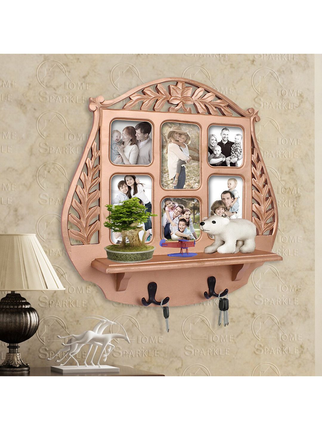 Home Sparkle Textured Wall Shelf with Photoframe and Hooks Price in India