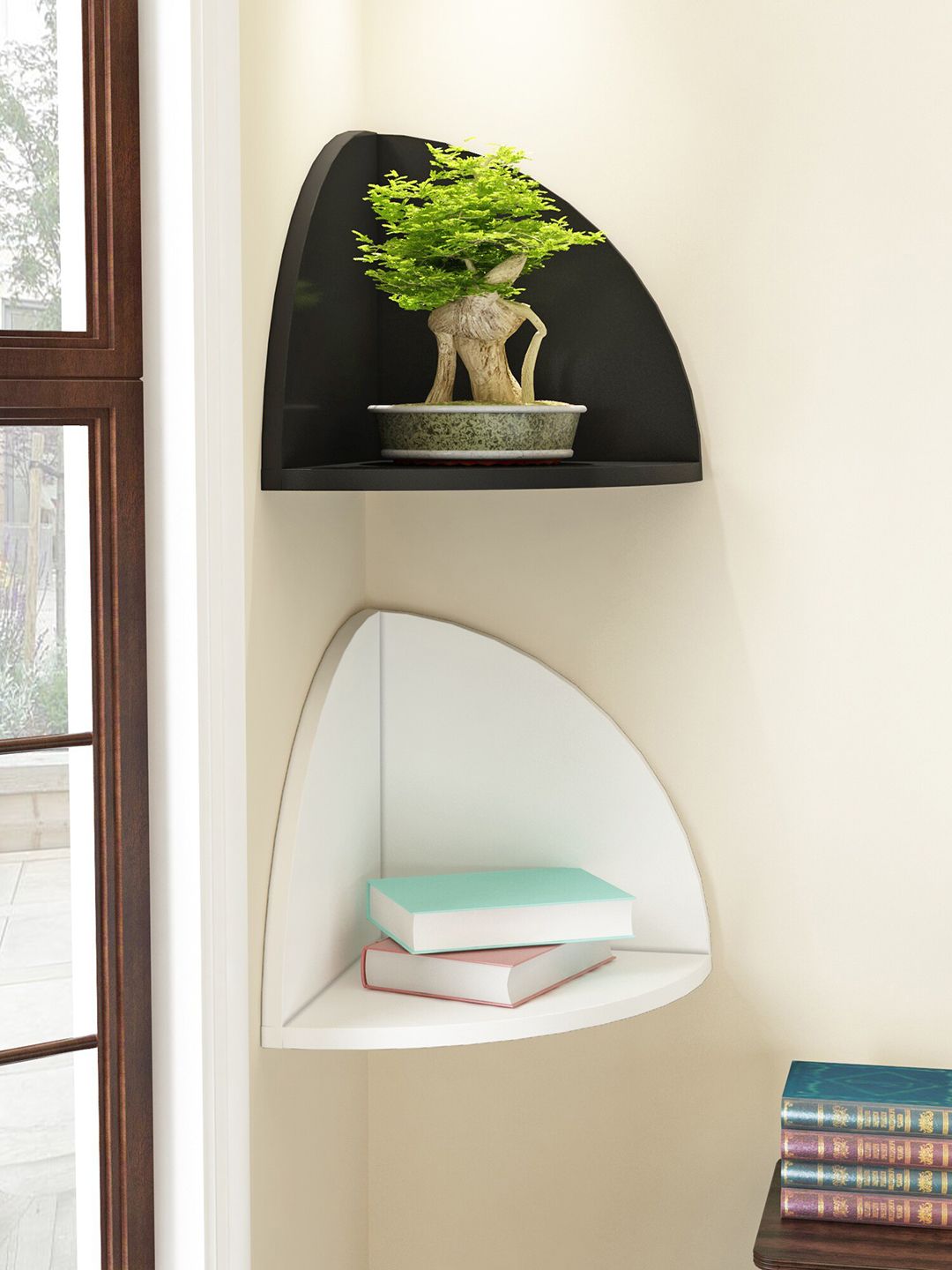 Home Sparkle Set Of 2 Solid Wooden Corner Wall Shelves Price in India