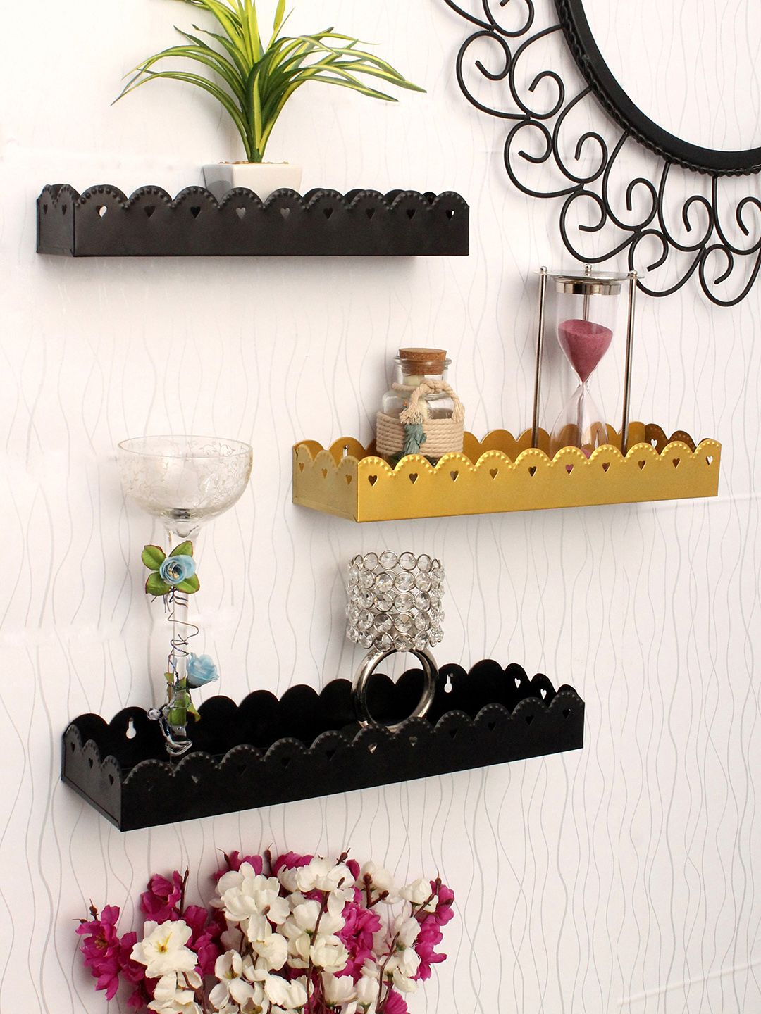 Home Sparkle Set Of 3 Solid Wall Mounted Decorative Wall Shelves Price in India