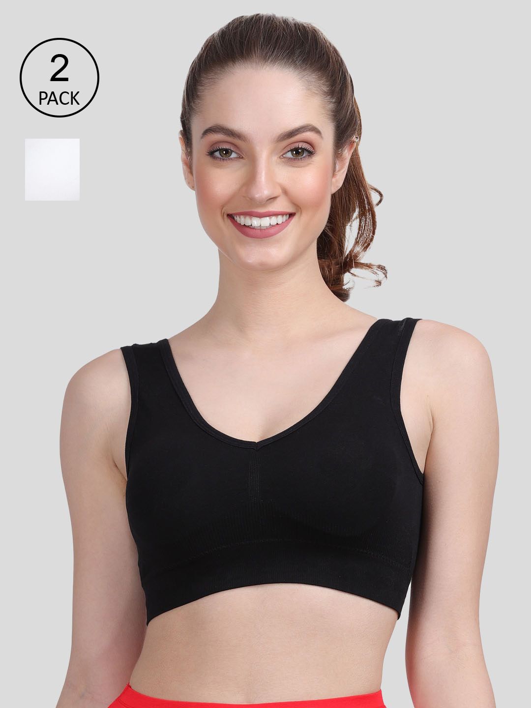 Amour Secret Women Pack of 2 Black & White Lightly Padded Sports Bra Price in India