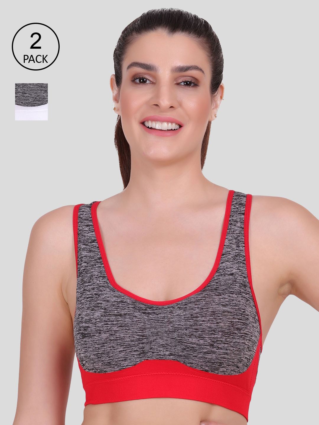 Amour Secret Pack Of 2 Women Grey & Red Lightly Padded Sports Bra Price in India