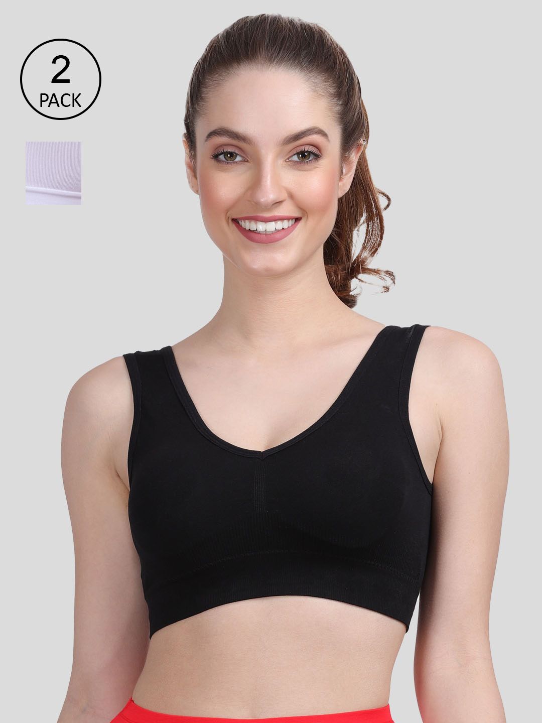 Amour Secret Women Pack of 2 Black & White Lightly Padded Sports Bra Price in India