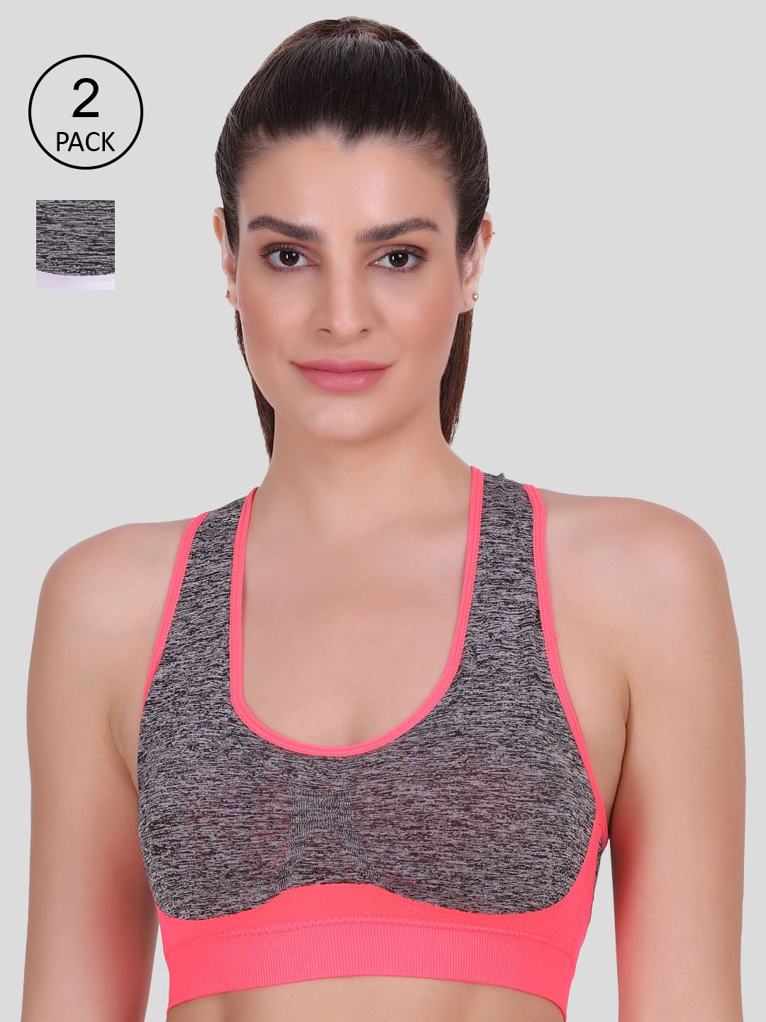 Amour Secret Pack Of 2 Women Grey & Pink Lightly Padded Sports Bra Price in India